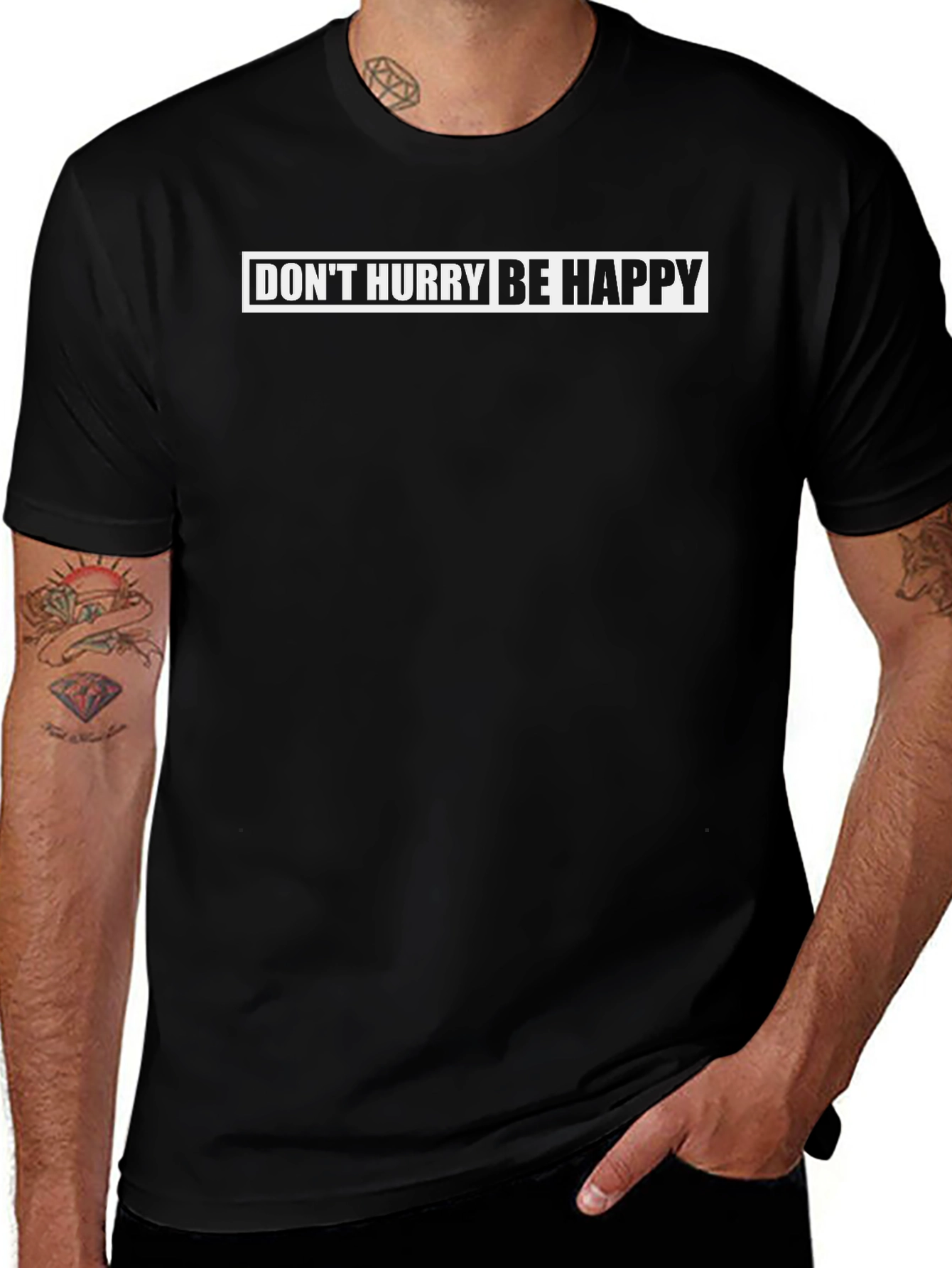 Dont Hurry Be Happy Mens Black T-Shirt