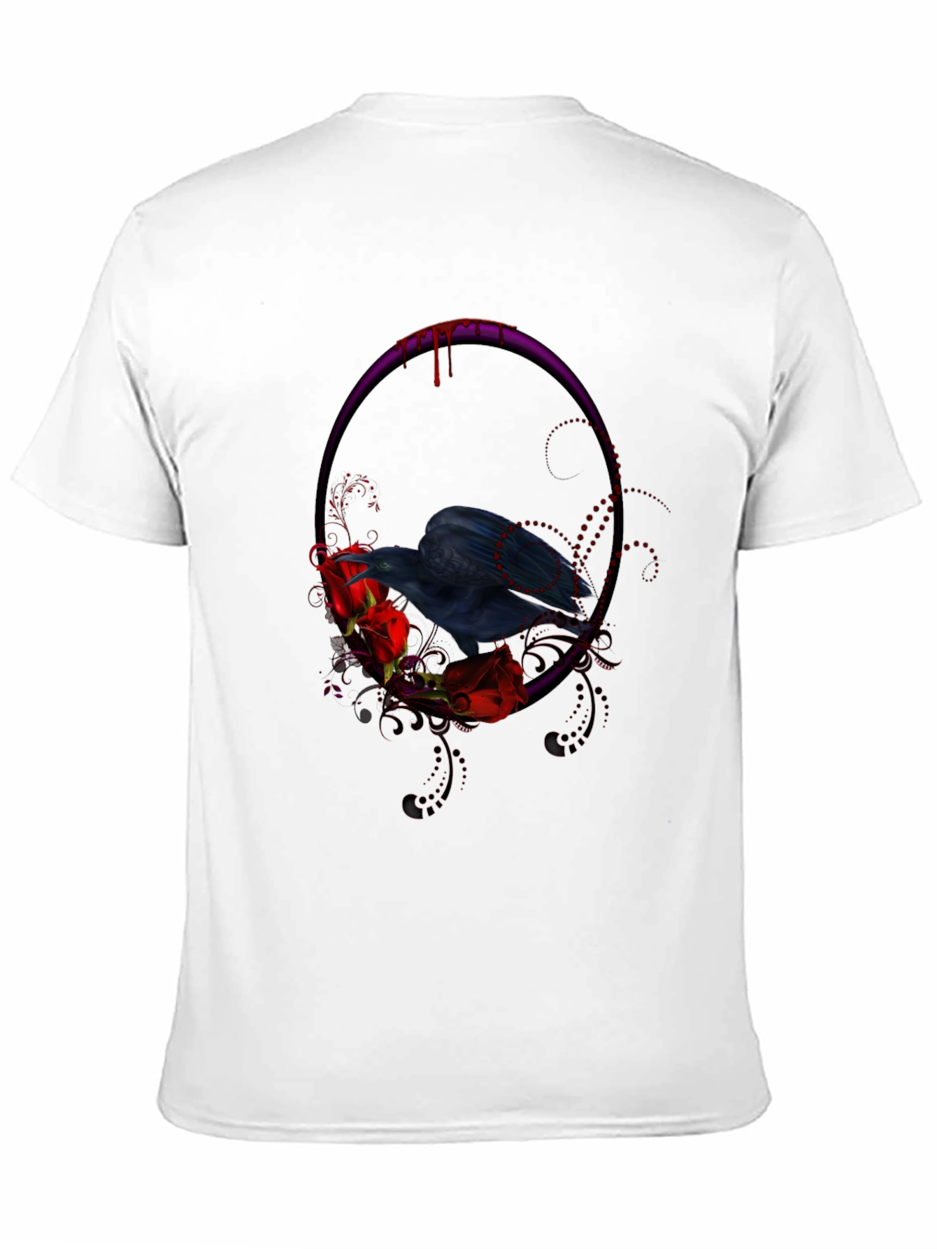 Gothic Raven & Roses Graphic Tee - Black