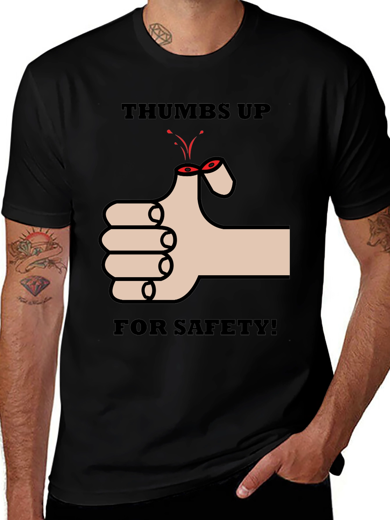 Thumbs Up For Safety Mens Black T-Shirt