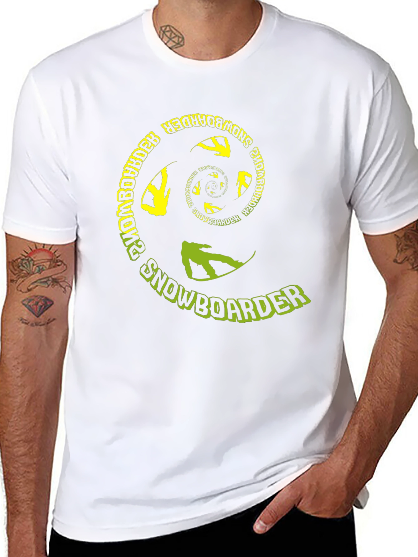 Snowboarder Spiral Graphic Tee - Black Cotton T-Shirt