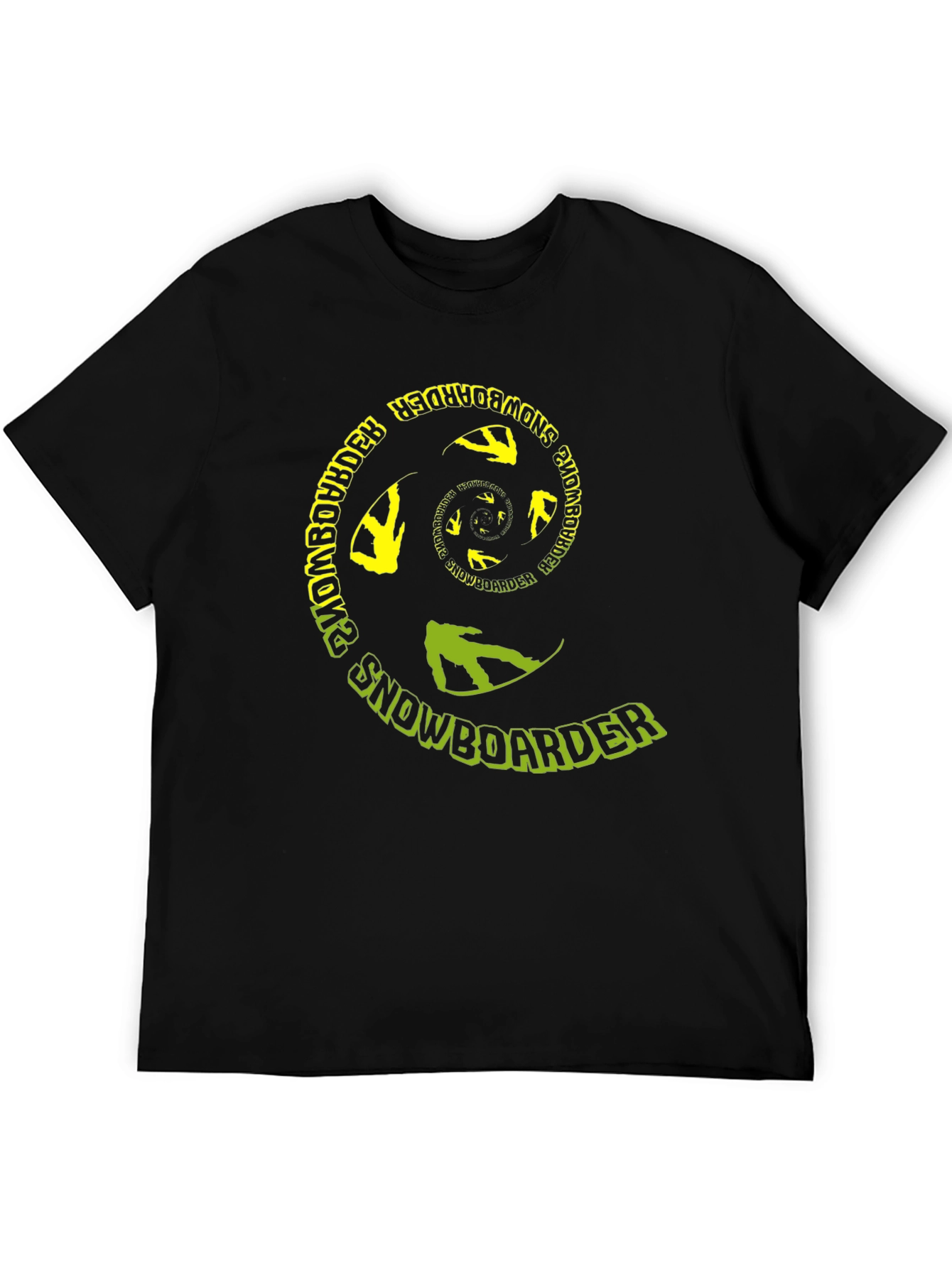 Snowboarder Spiral Graphic Tee - Black Cotton T-Shirt