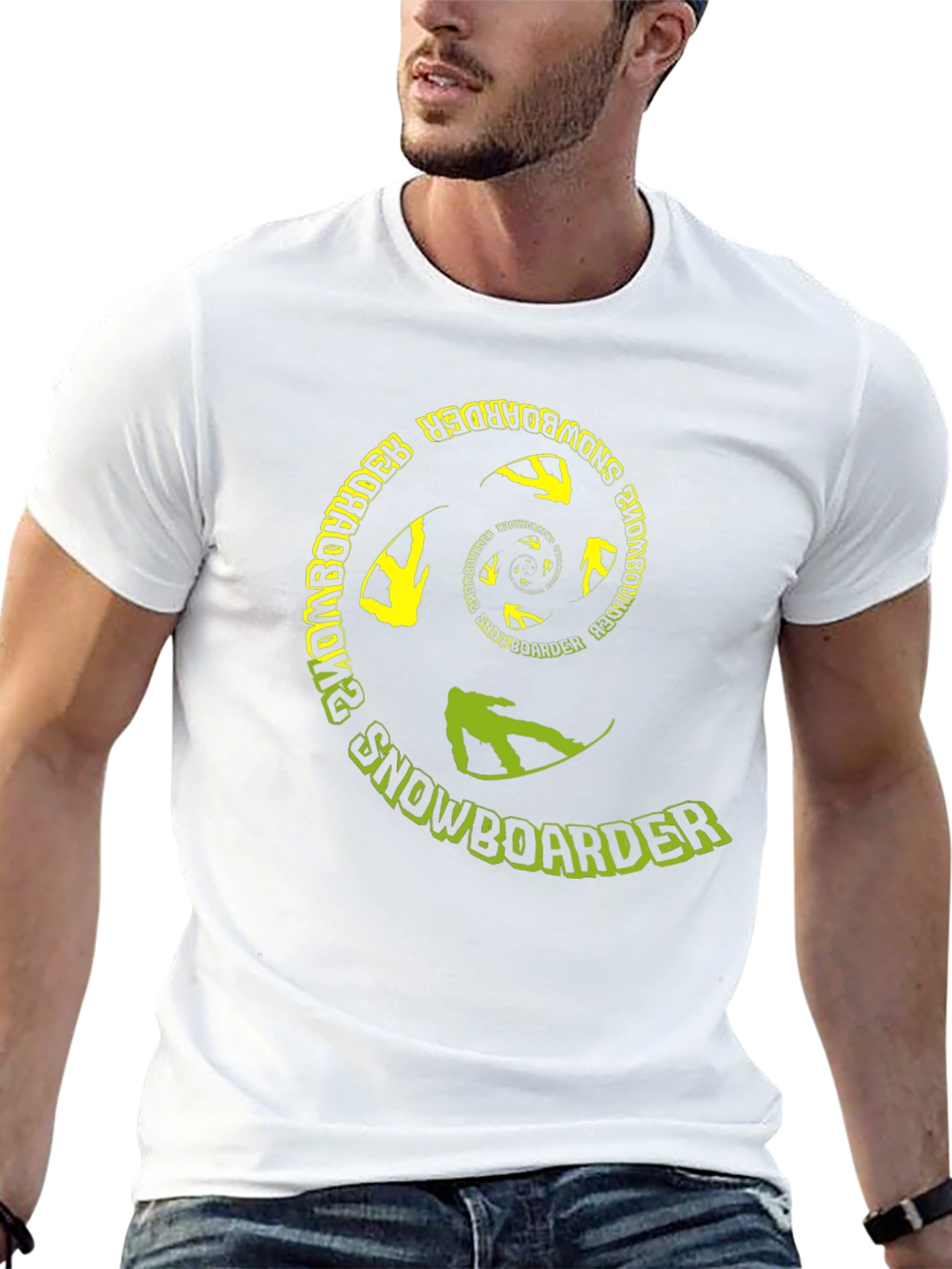 Snowboarder Spiral Graphic Tee - Black Cotton T-Shirt
