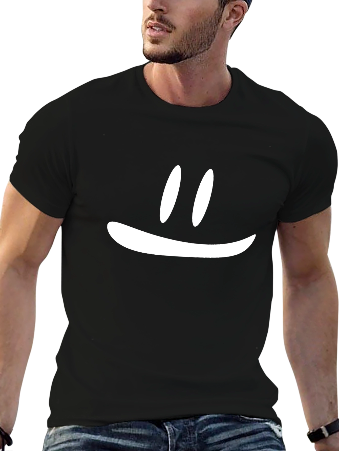 Minimalist Smiley Face Black T-Shirt
