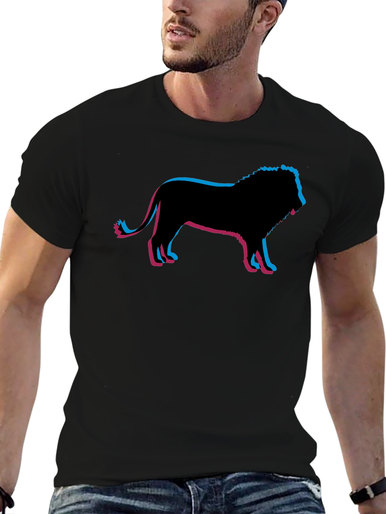 Lion Silhouette Graphic Print Black T-Shirt