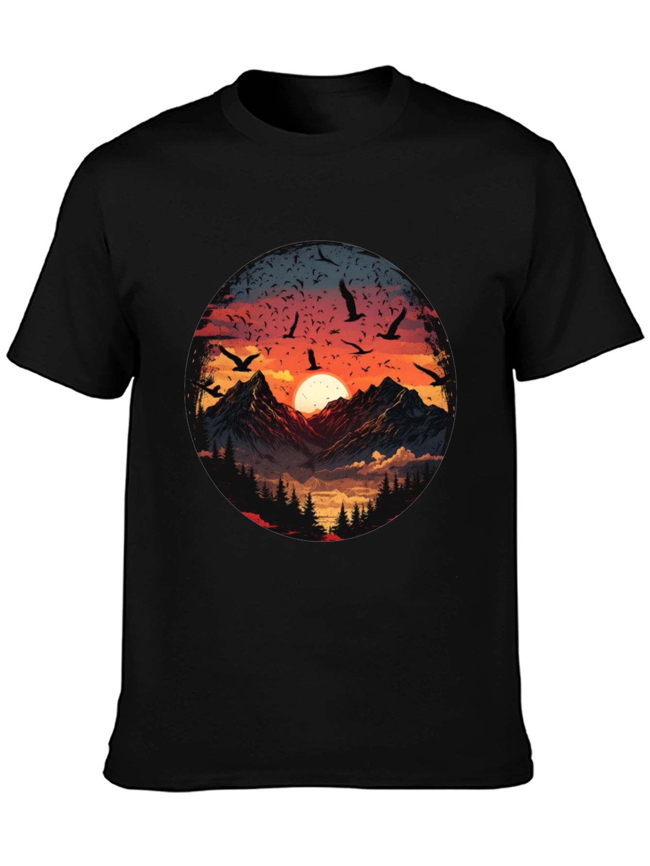 Mountain Sunset Graphic Tee - Mens Black T-Shirt