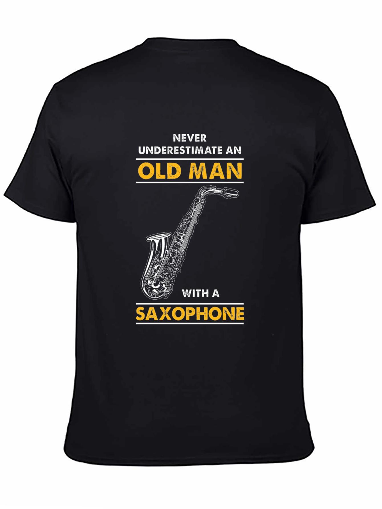 Old Man Saxophone Graphic T-Shirt - Black