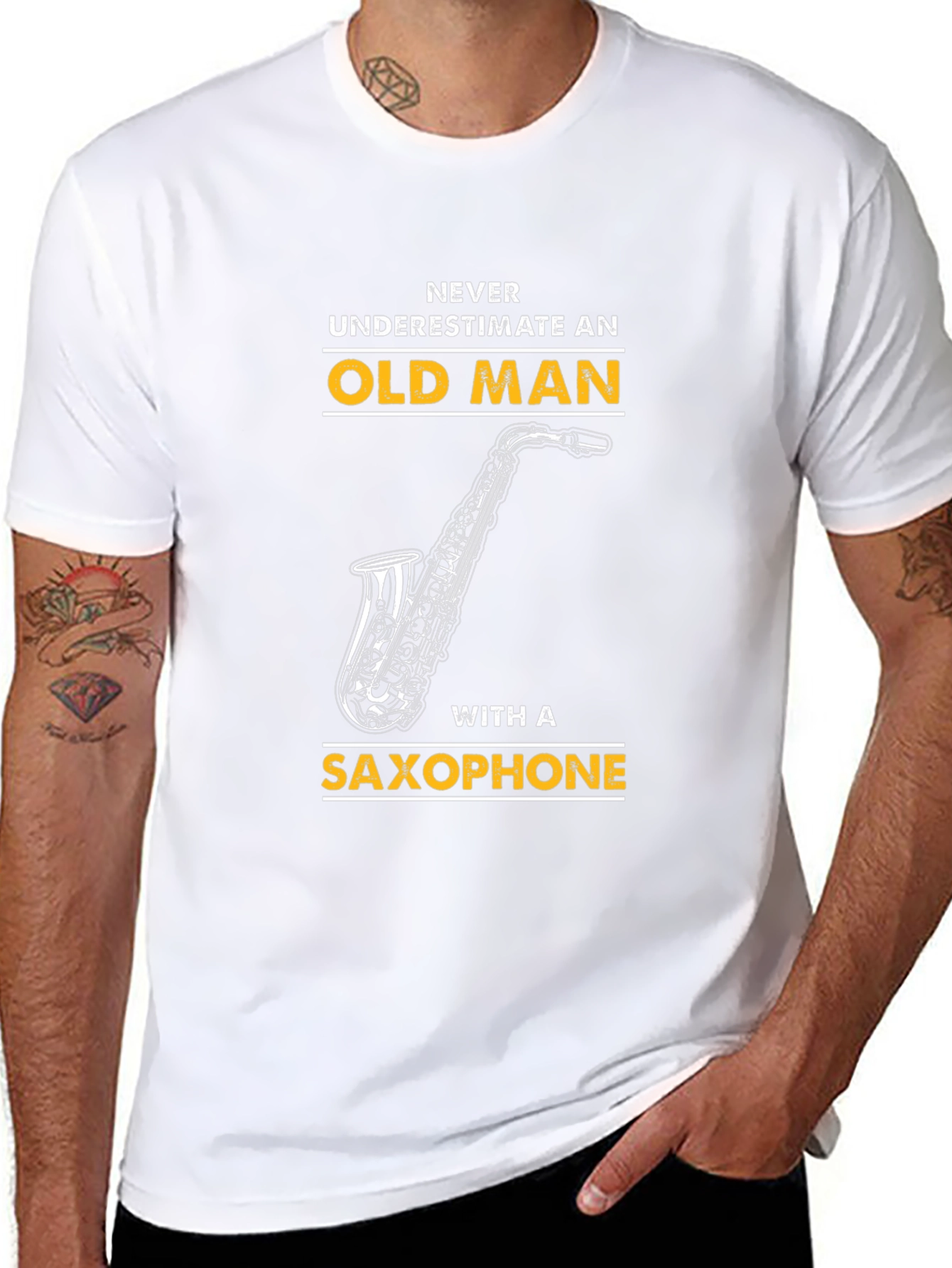 Old Man Saxophone Graphic T-Shirt - Black