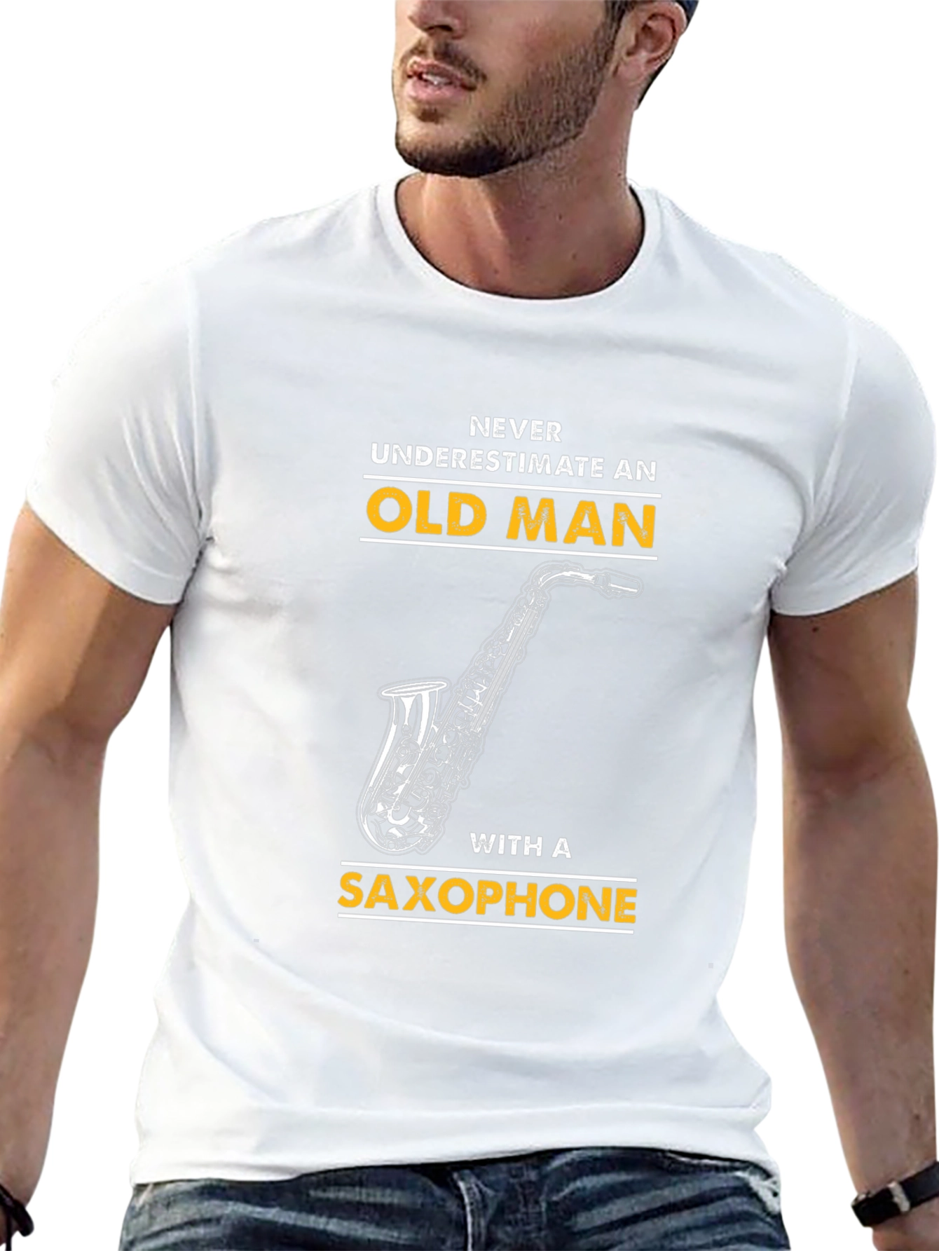 Old Man Saxophone Graphic T-Shirt - Black