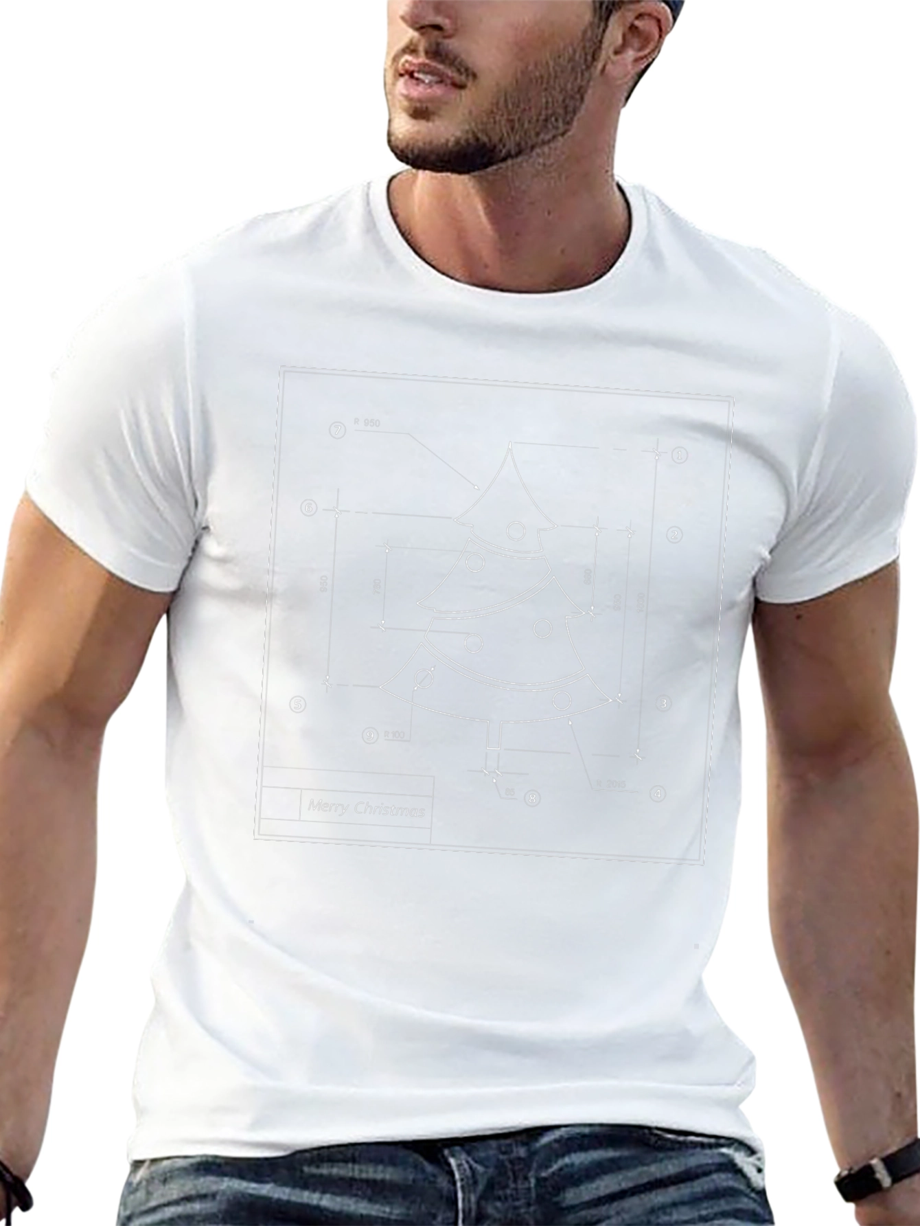 Christmas Tree Blueprint Black T-Shirt