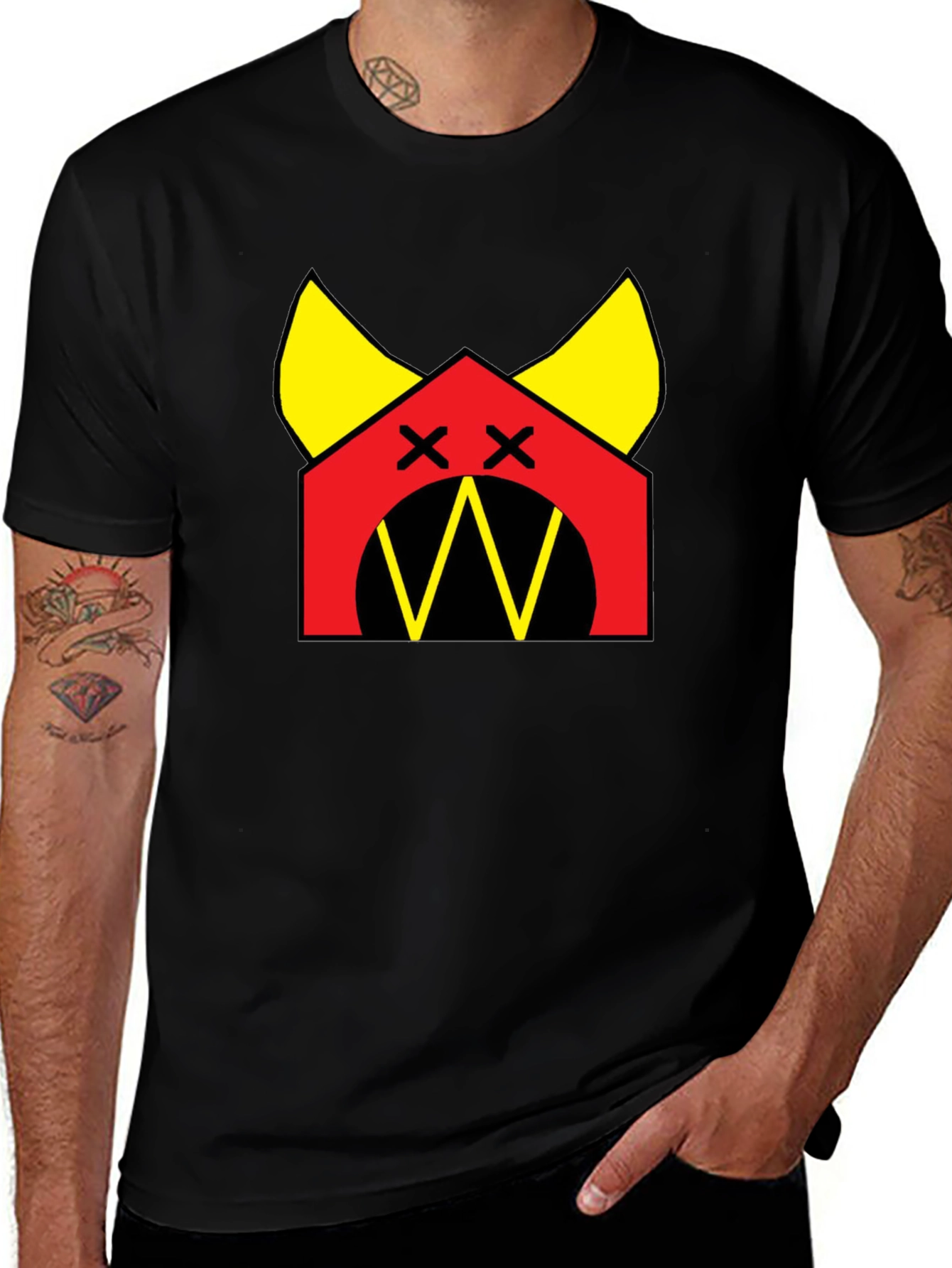 Graphic Tee: Red House with Yellow Accents Black T-Shirt