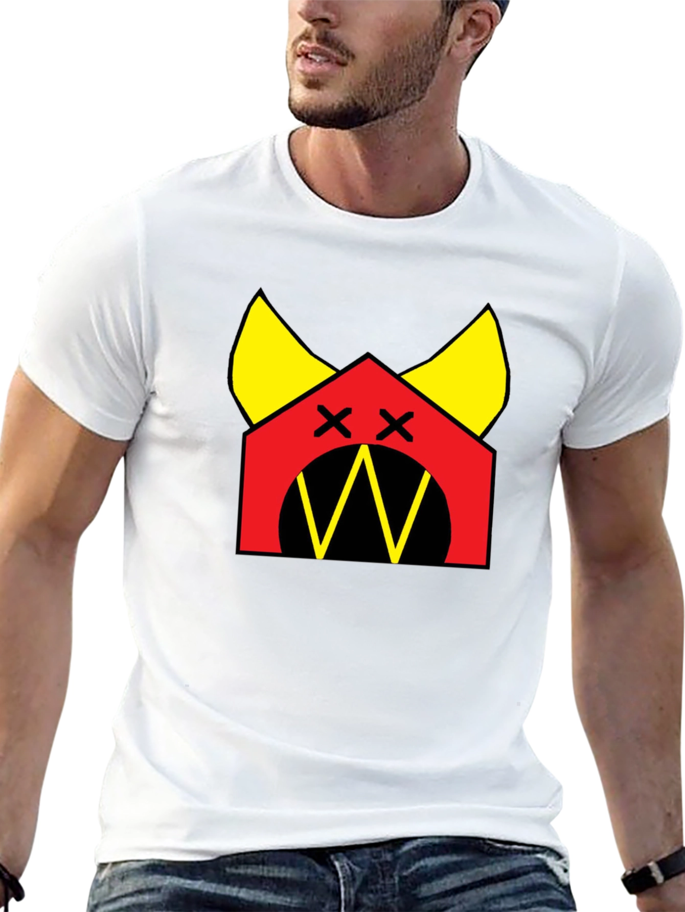 Graphic Tee: Red House with Yellow Accents Black T-Shirt