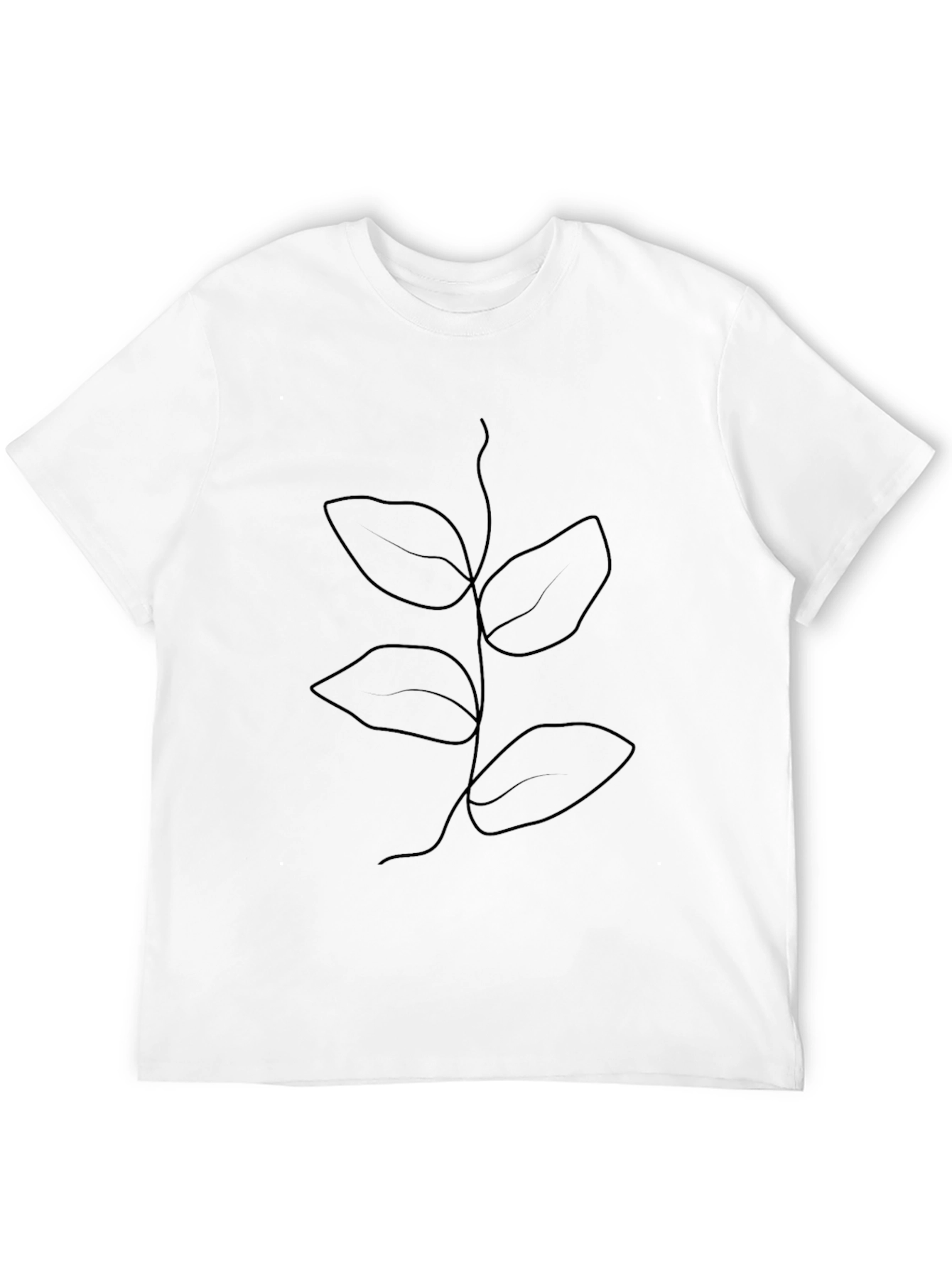 Minimalist Plant Line Art Black T-Shirt