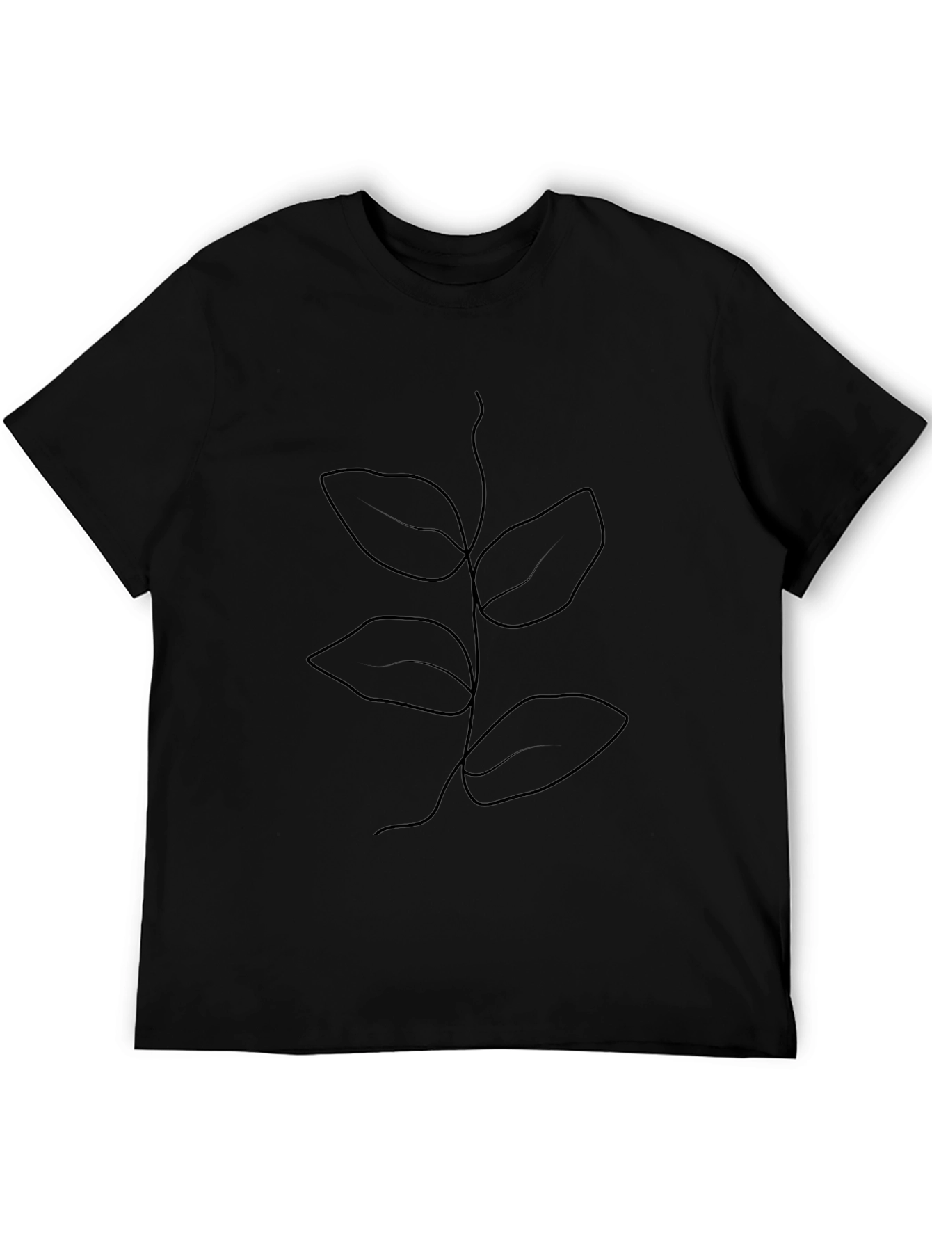 Minimalist Plant Line Art Black T-Shirt