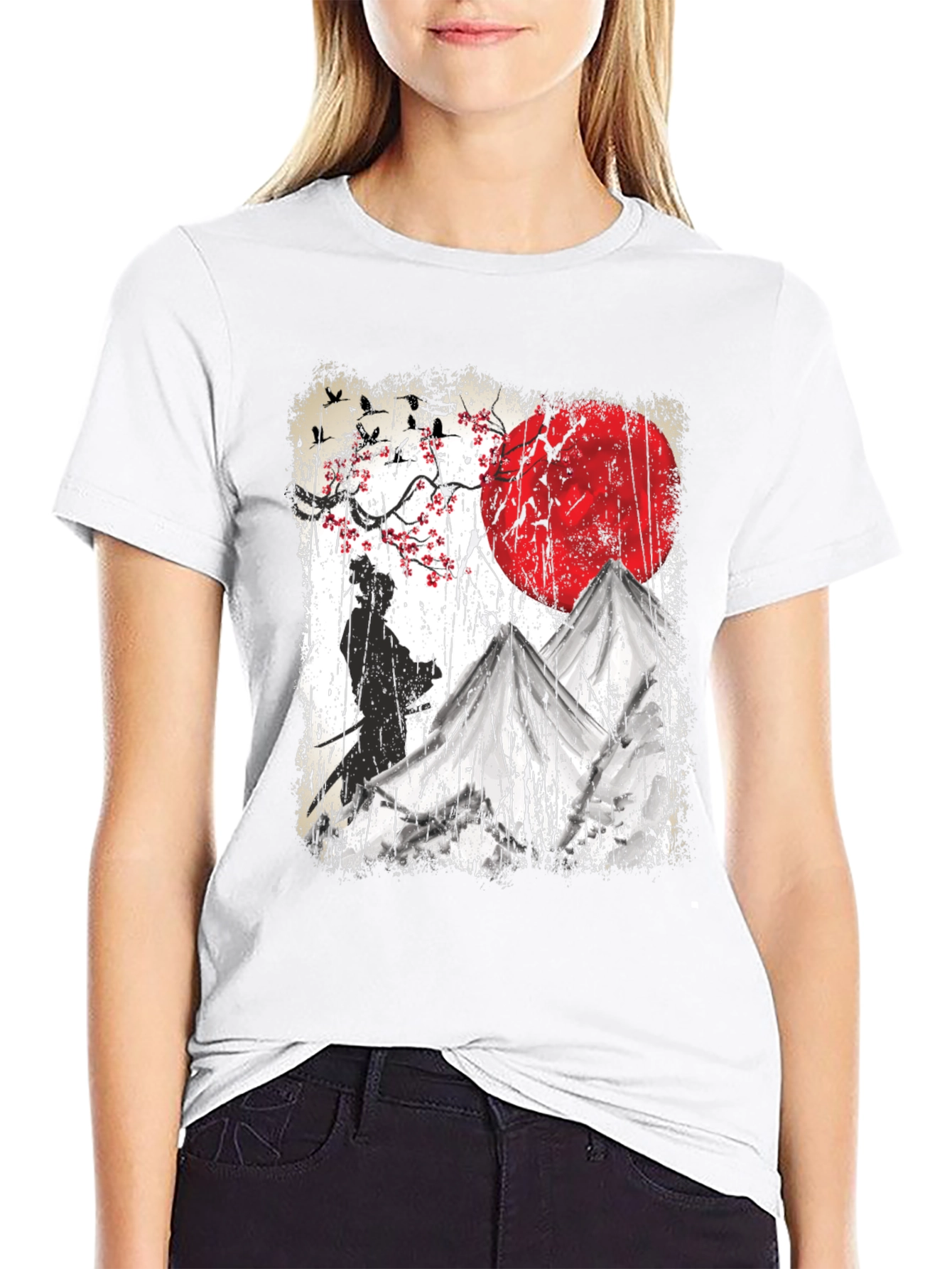 Samurai Moon Graphic Tee - Soft Cotton Blend T-Shirt