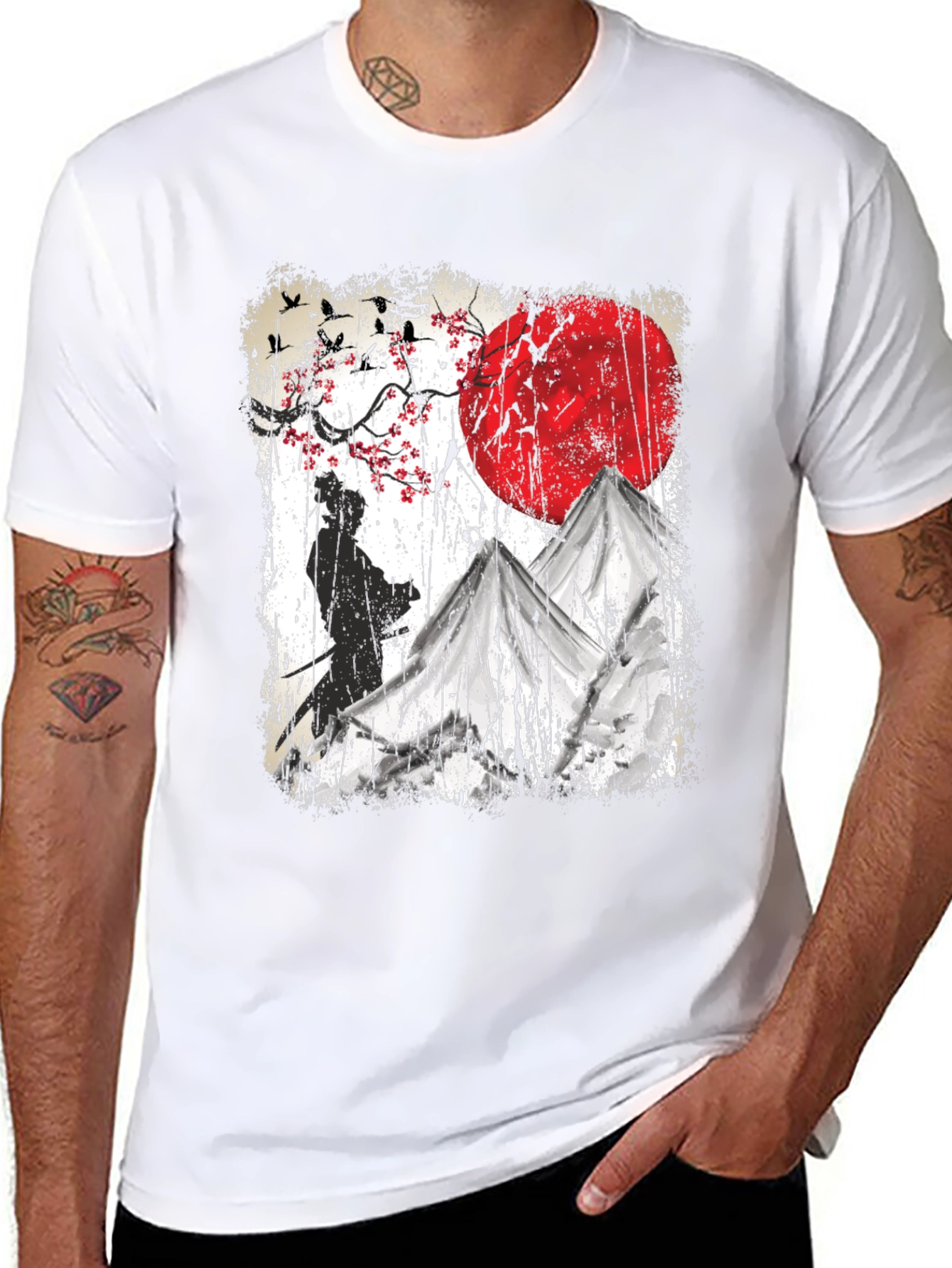 Samurai Moon Graphic Tee - Soft Cotton Blend T-Shirt