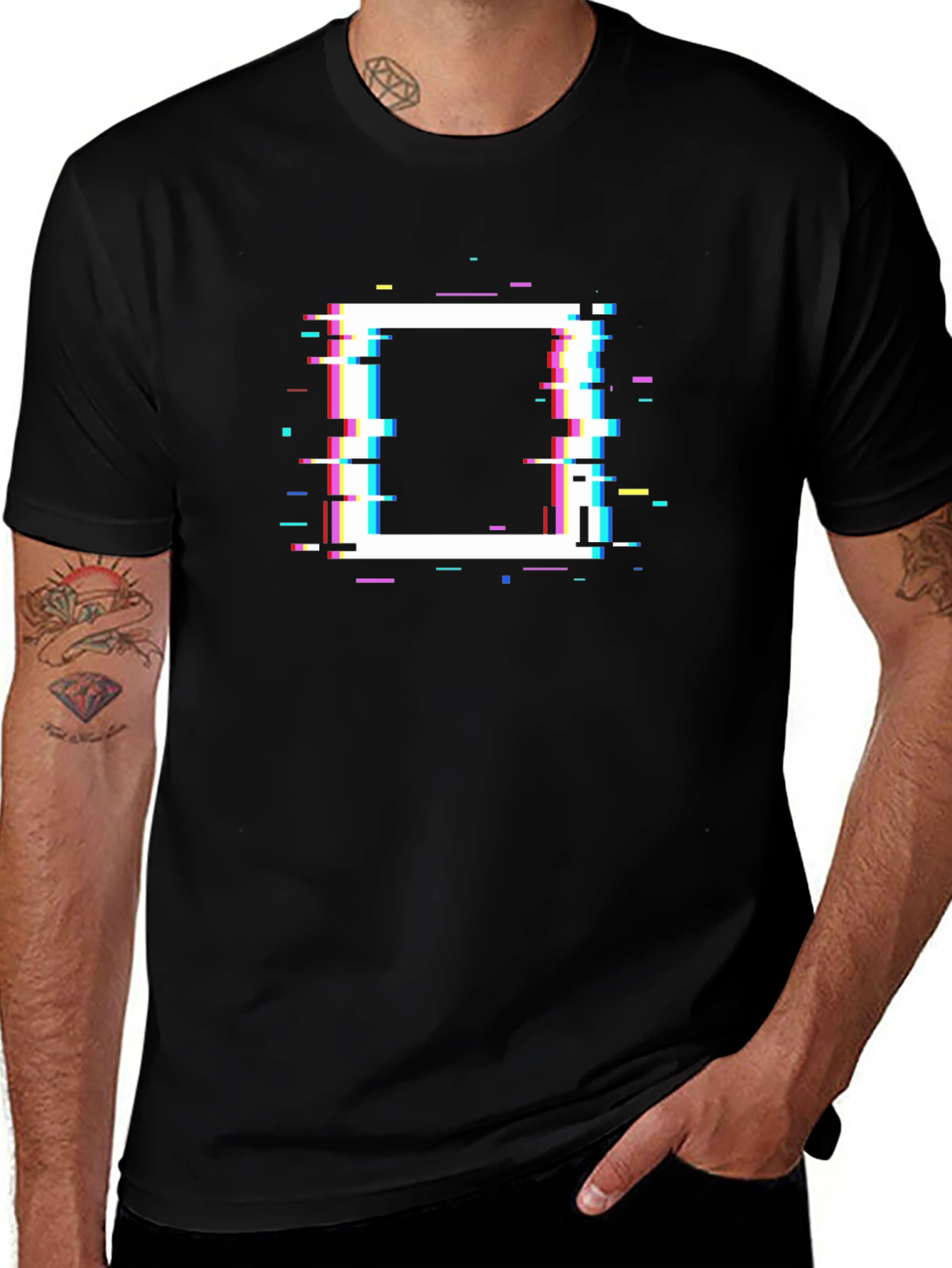 Glitch Square Graphic T-Shirt - Modern Casual Tee