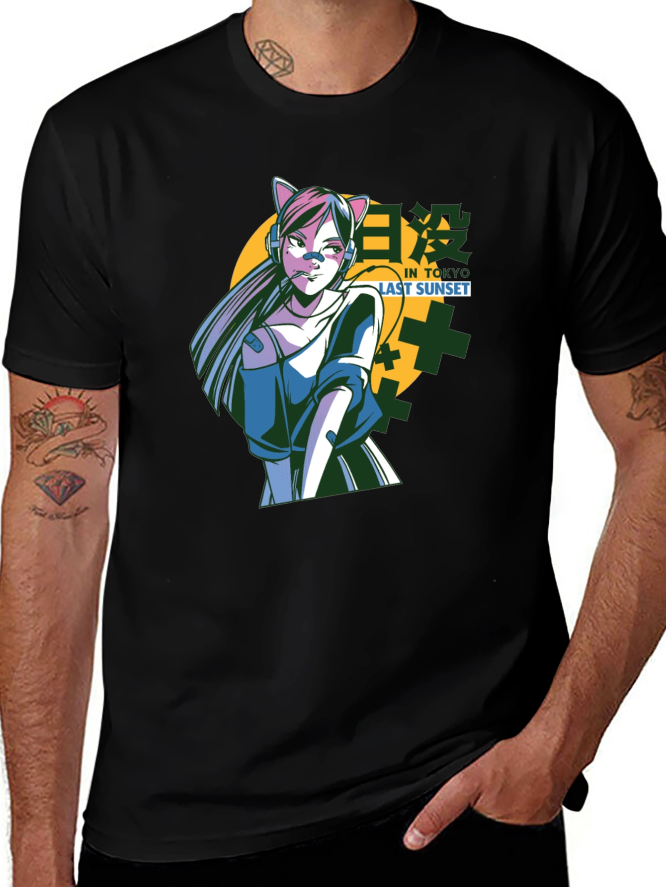 Anime Cat Girl T-Shirt - Tokyo Sunset Design