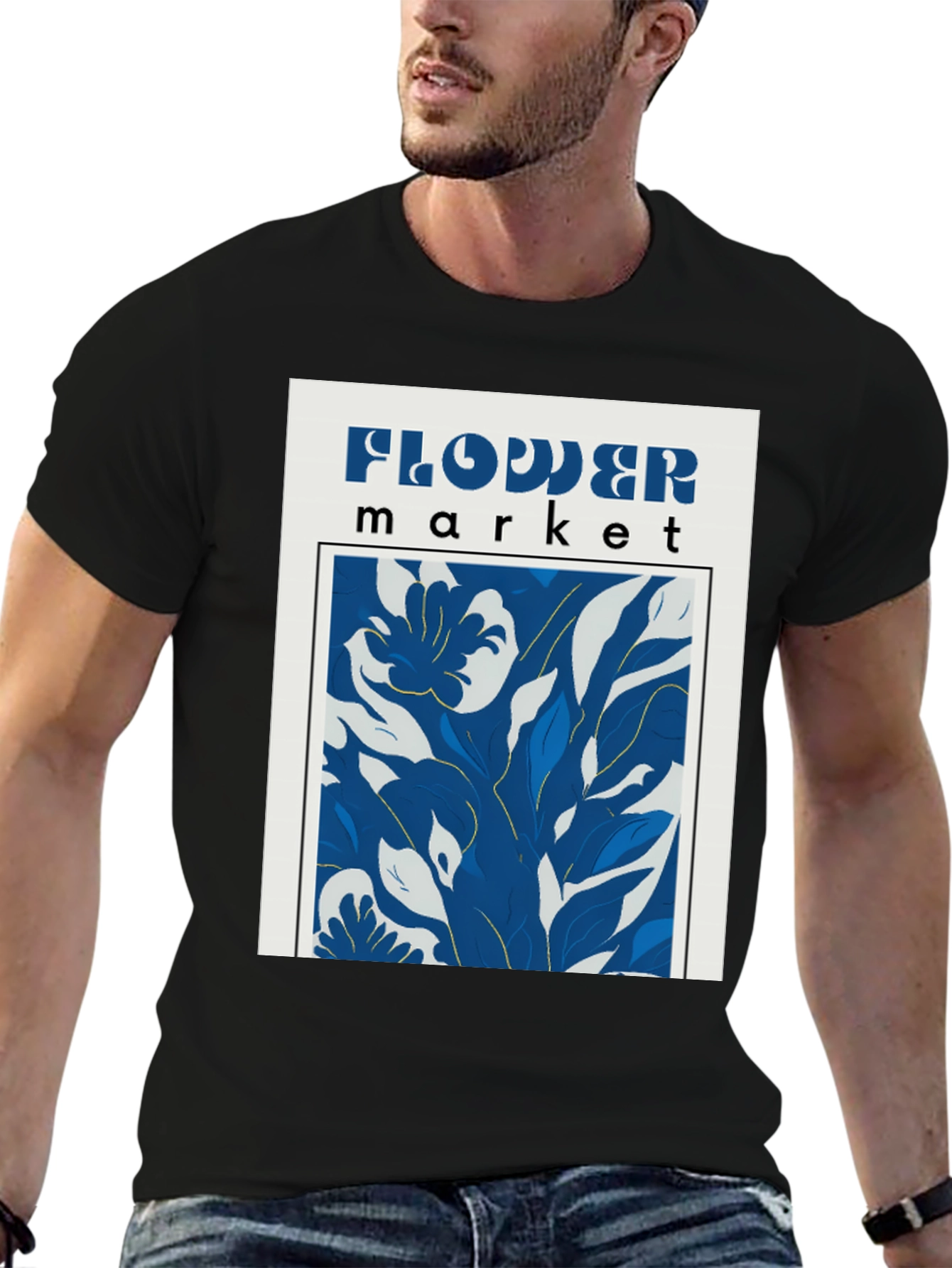 Flower Market Graphic Print Black T-Shirt