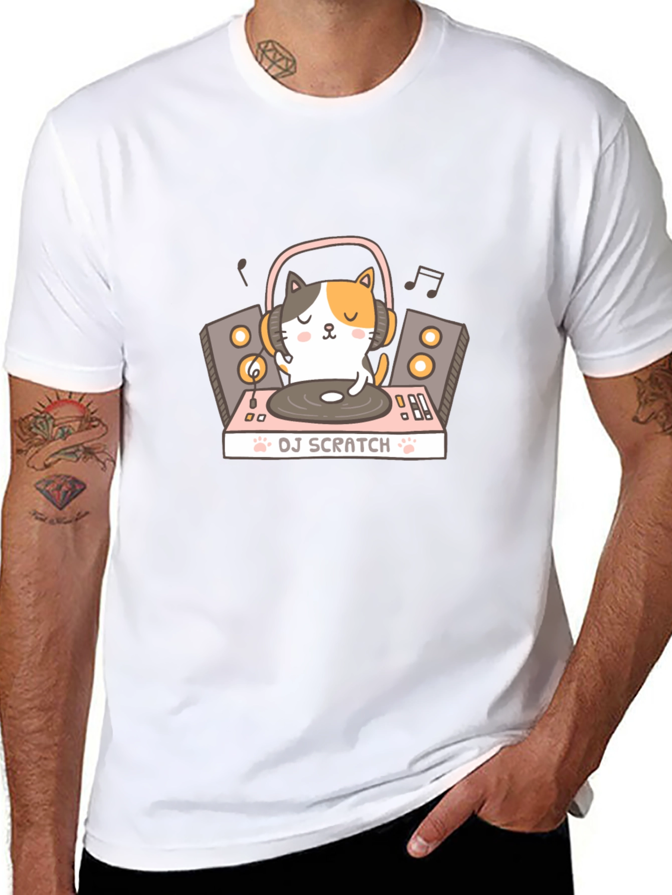 DJ Cat Scratch T-Shirt - Black Cotton Tee