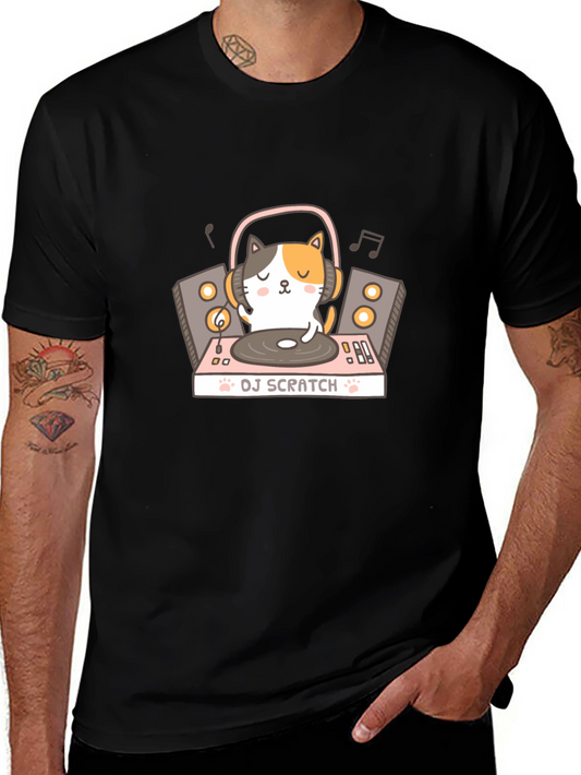 DJ Cat Scratch T-Shirt - Black Cotton Tee