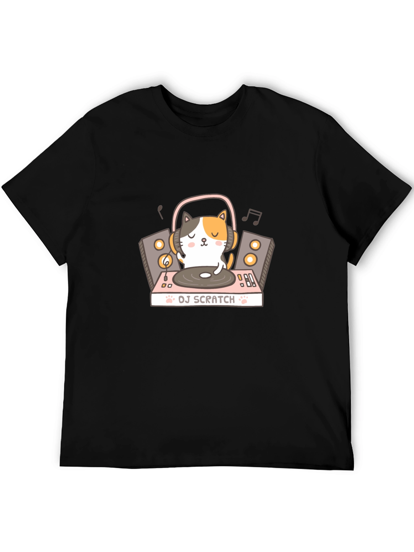 DJ Cat Scratch T-Shirt - Black Cotton Tee