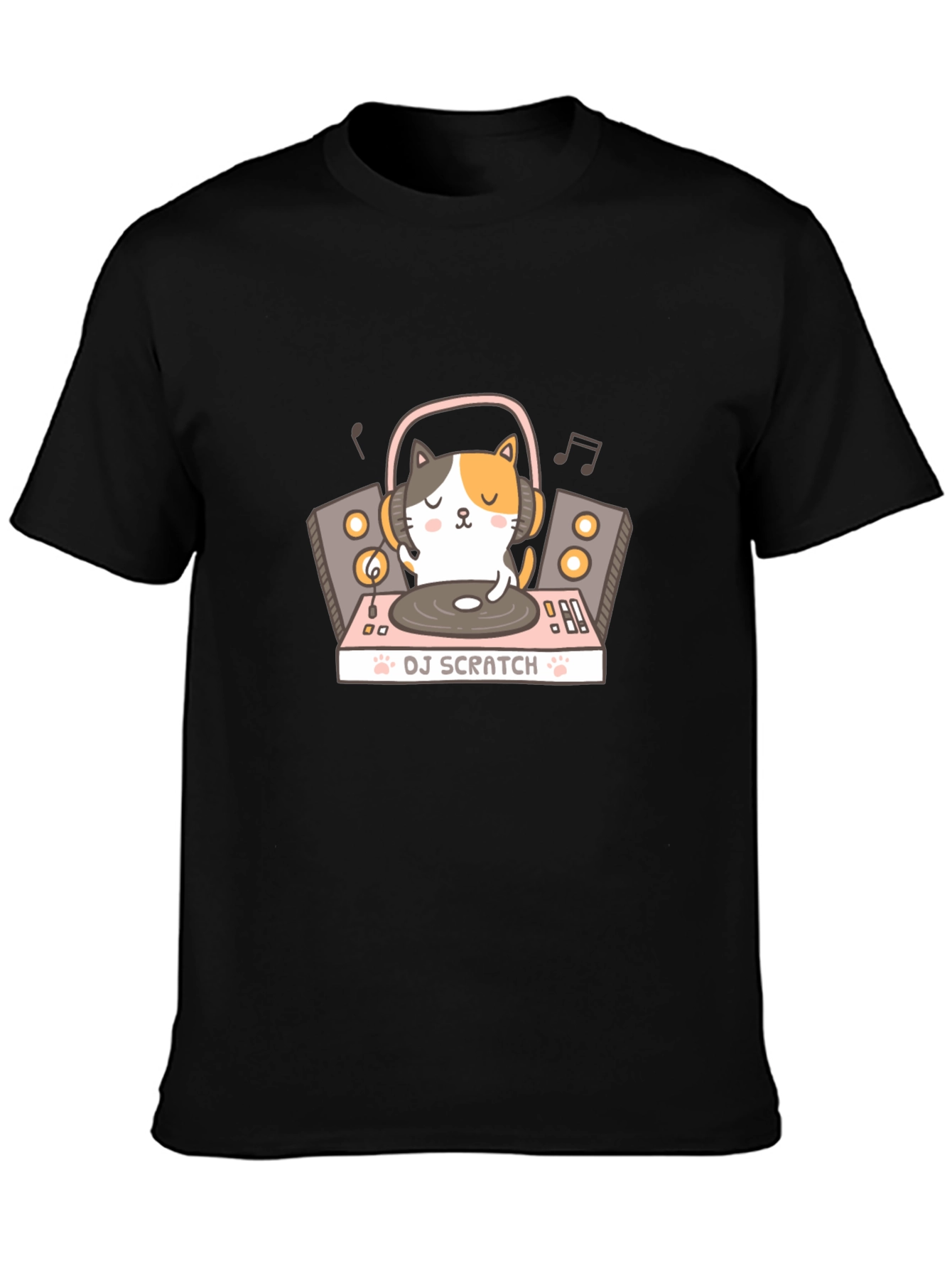 DJ Cat Scratch T-Shirt - Black Cotton Tee