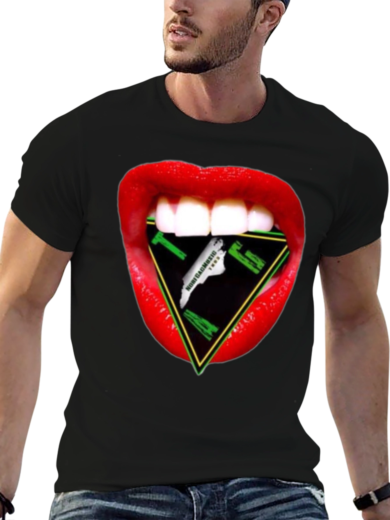 Lips Triangle Graphic Tee - Modern Streetwear Style