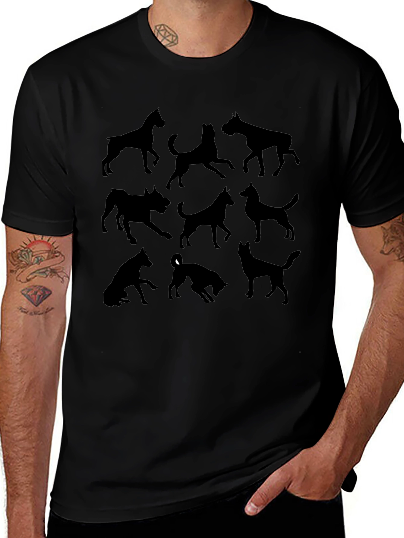 Dog Silhouettes Black Graphic Tee