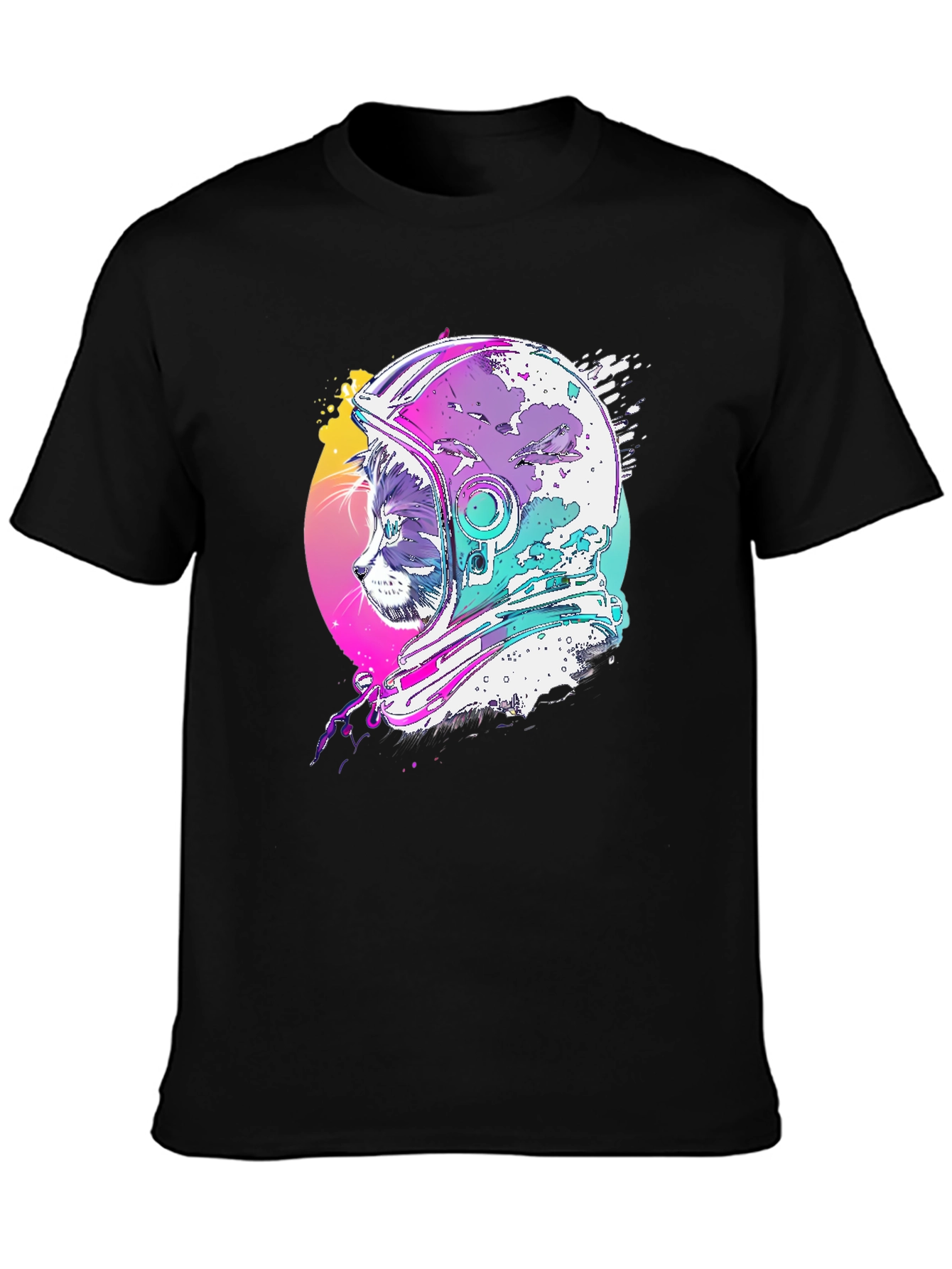 Cat Astronaut Graphic Tee - Black Cotton Blend