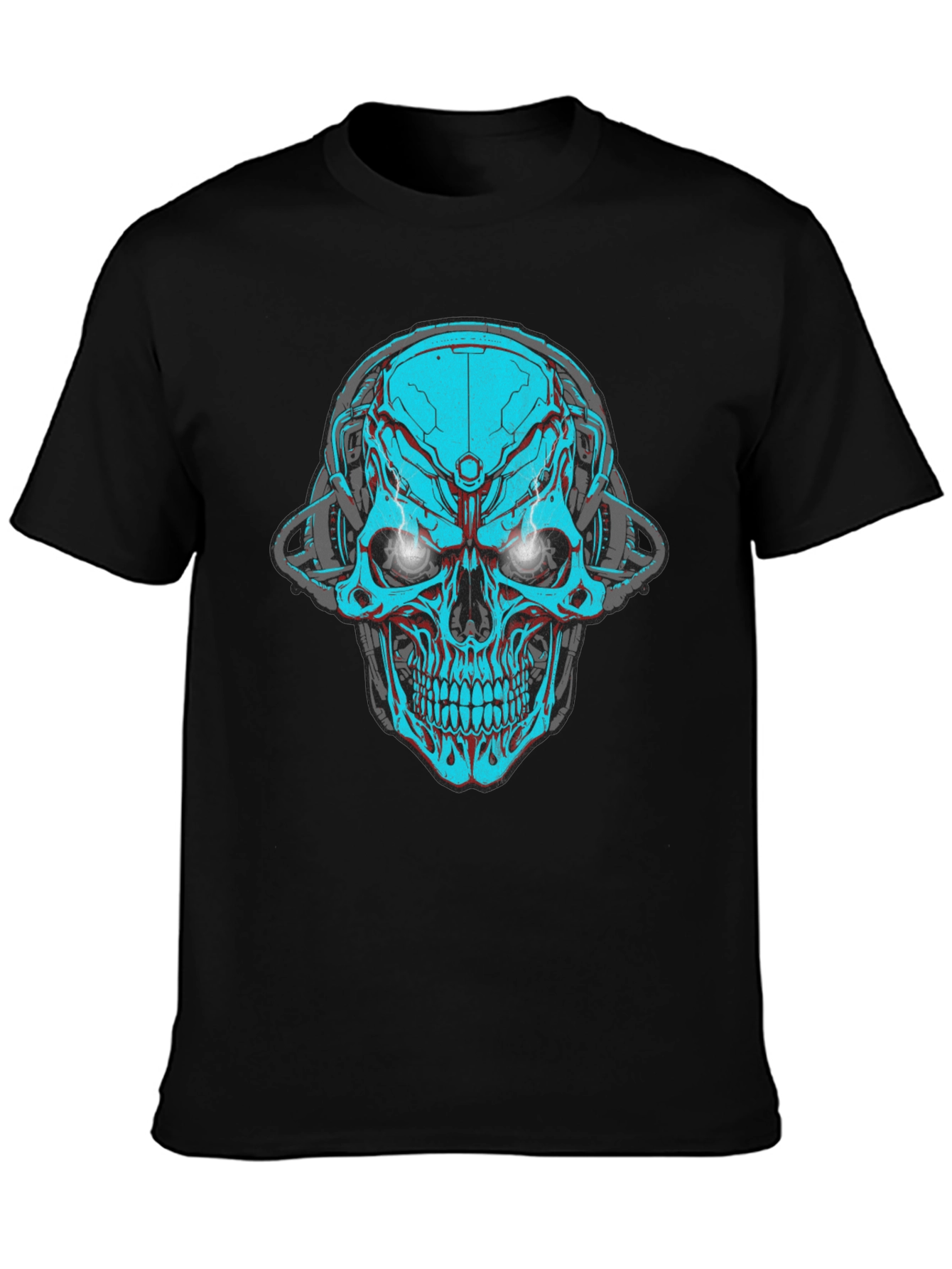 Cyberpunk Skull Graphic Tee - Black Cotton T-Shirt