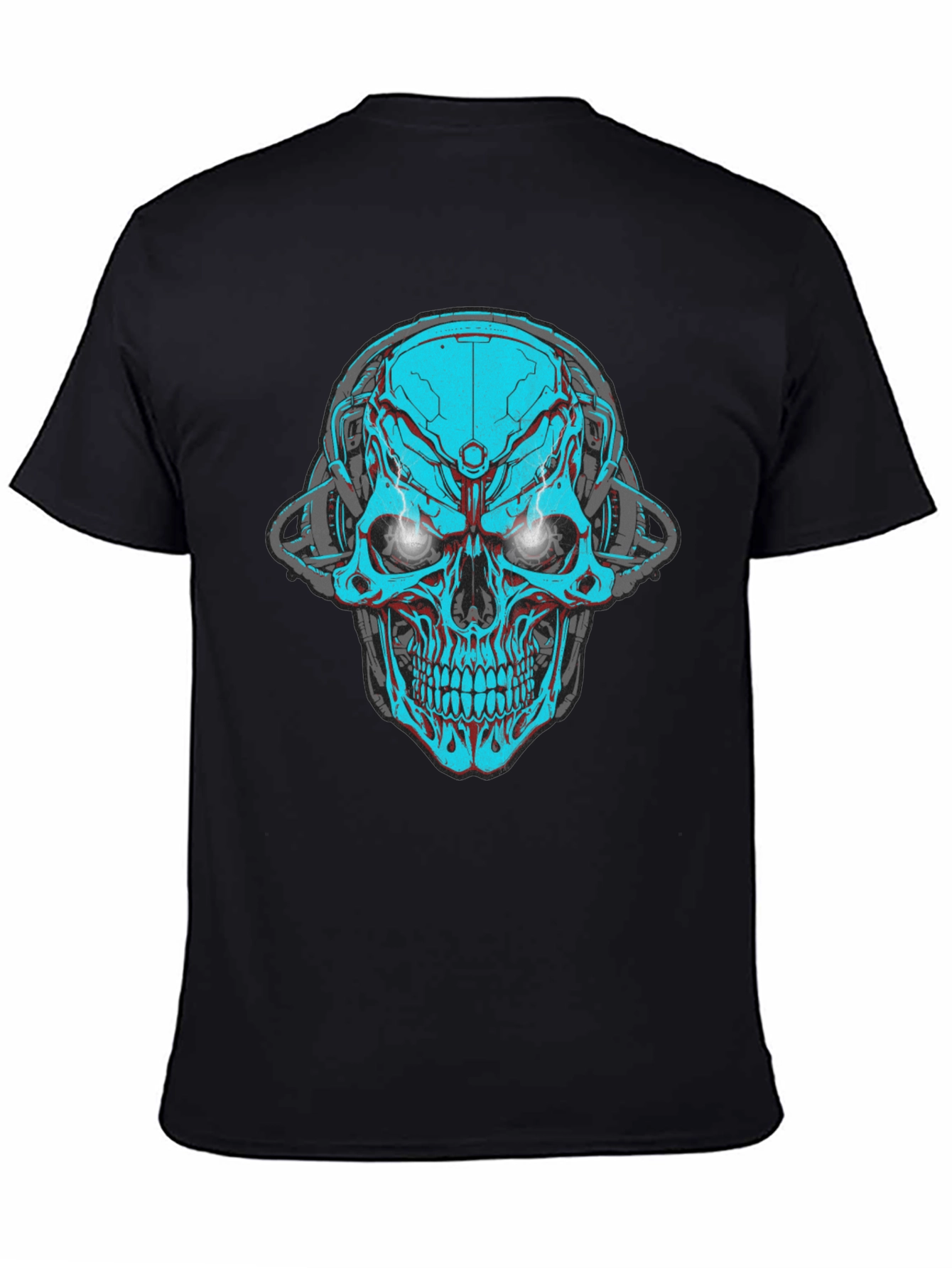 Cyberpunk Skull Graphic Tee - Black Cotton T-Shirt