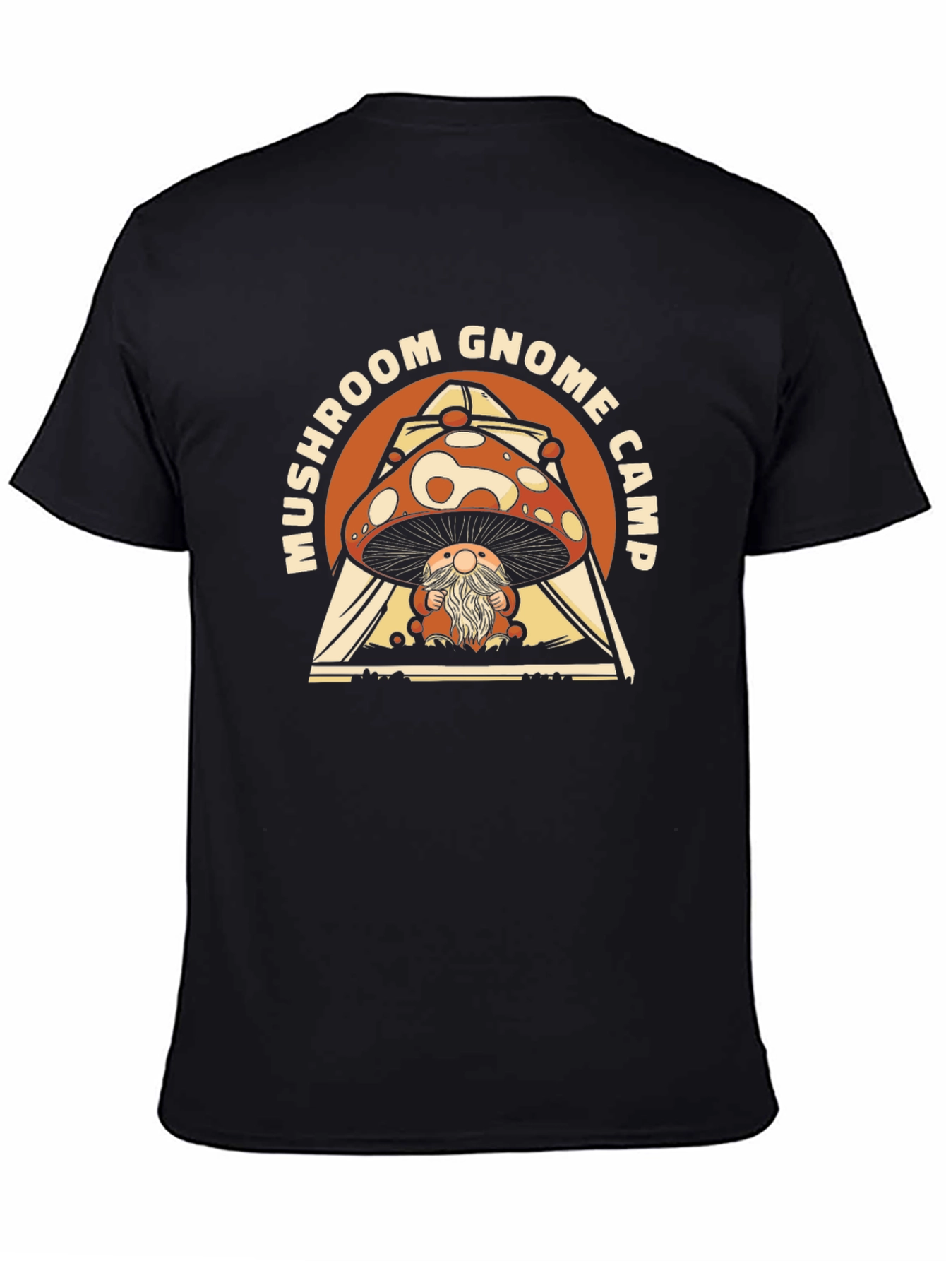Mushroom Gnome Camp Black Graphic Tee