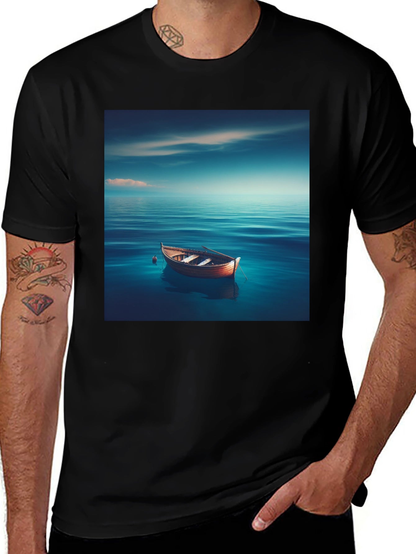 Ocean Boat Graphic Tee - Relaxed Fit Black T-Shirt