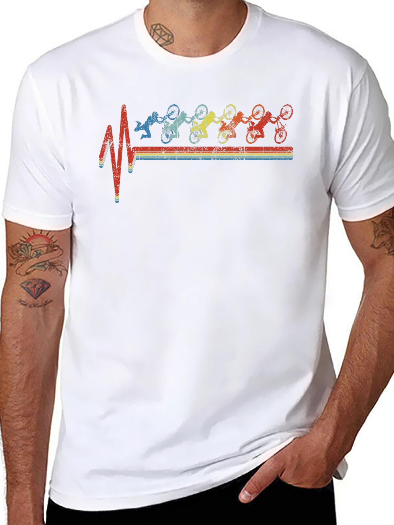 Biker Heartbeat Graphic Tee - Black