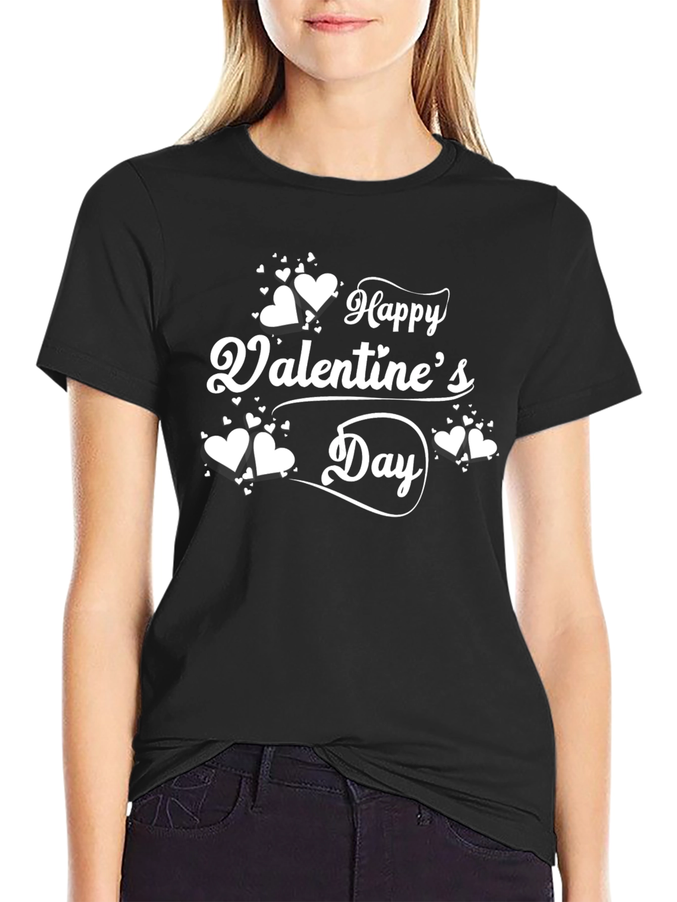 Happy Valentines Day T-Shirt - Black Heart Design