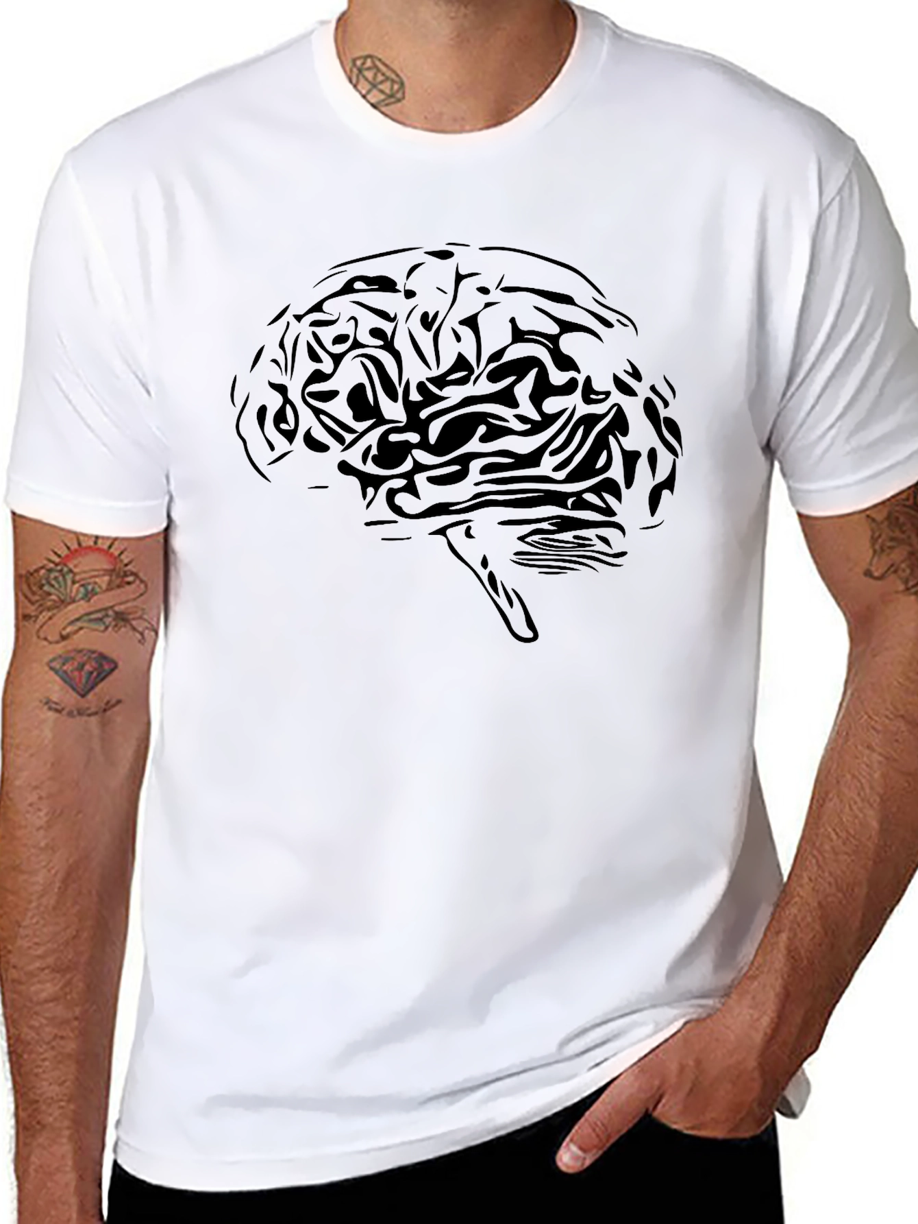 Brain Graphic Tee - Black Cotton T-Shirt