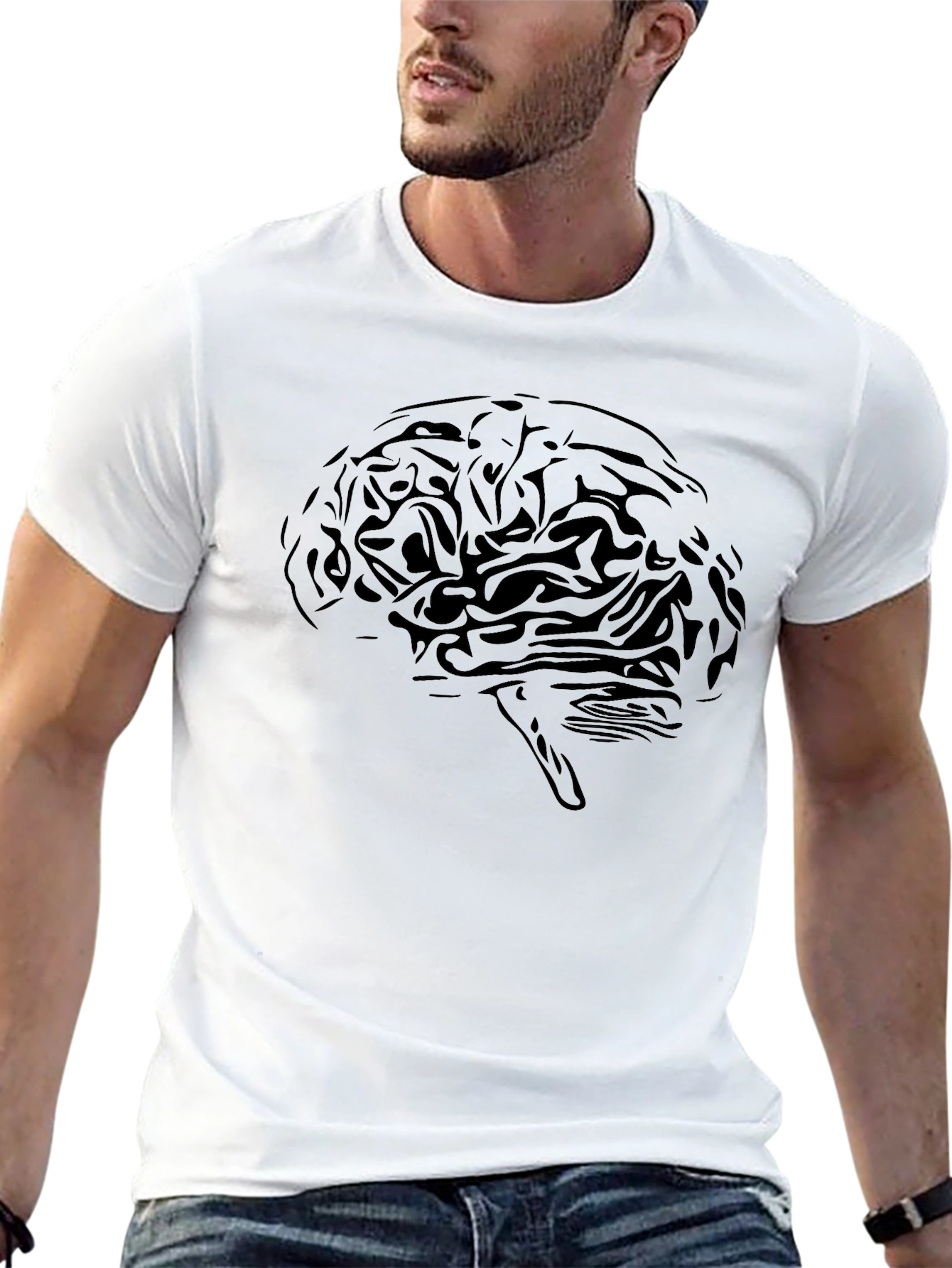 Brain Graphic Tee - Black Cotton T-Shirt