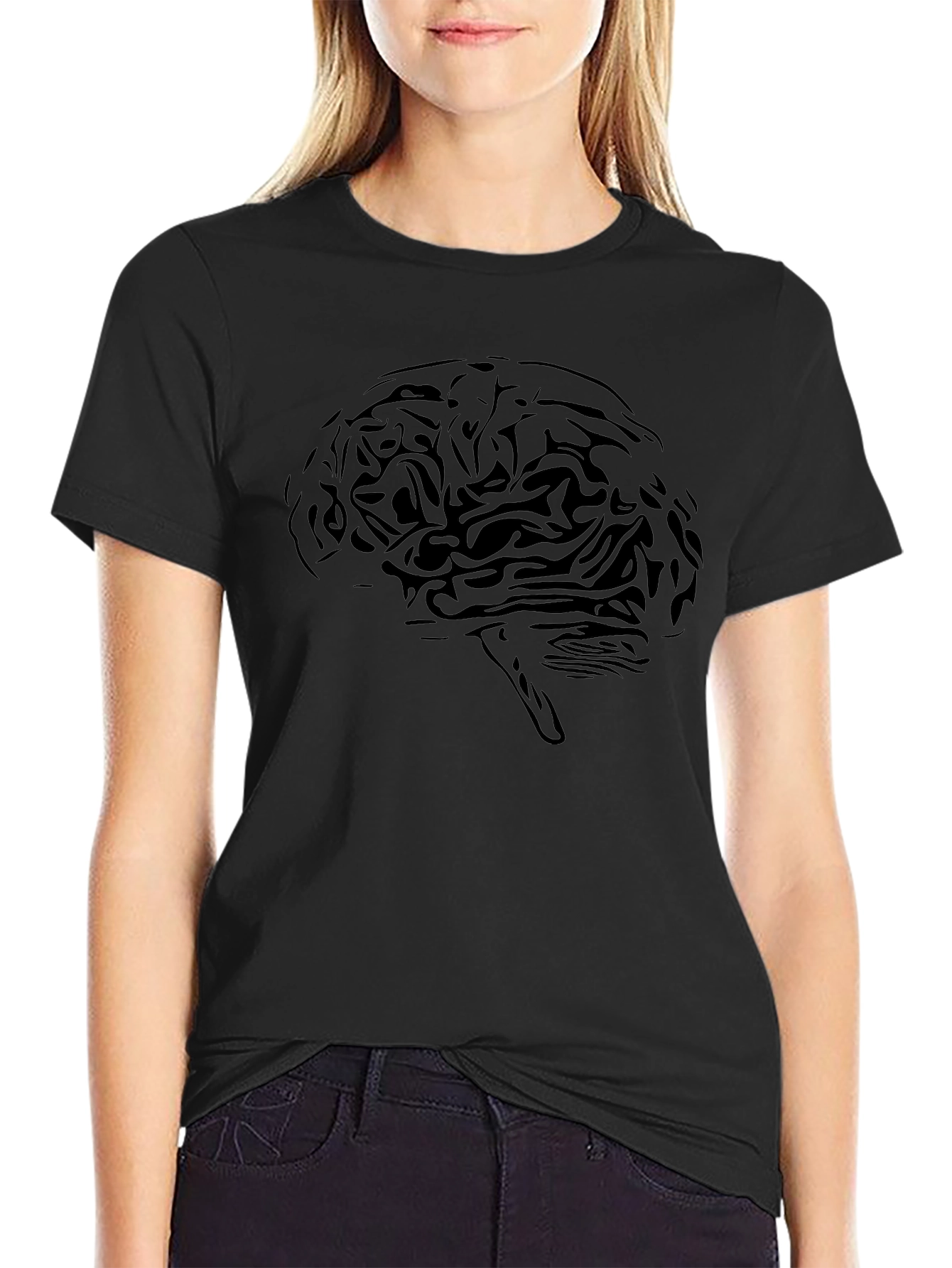 Brain Graphic Tee - Black Cotton T-Shirt
