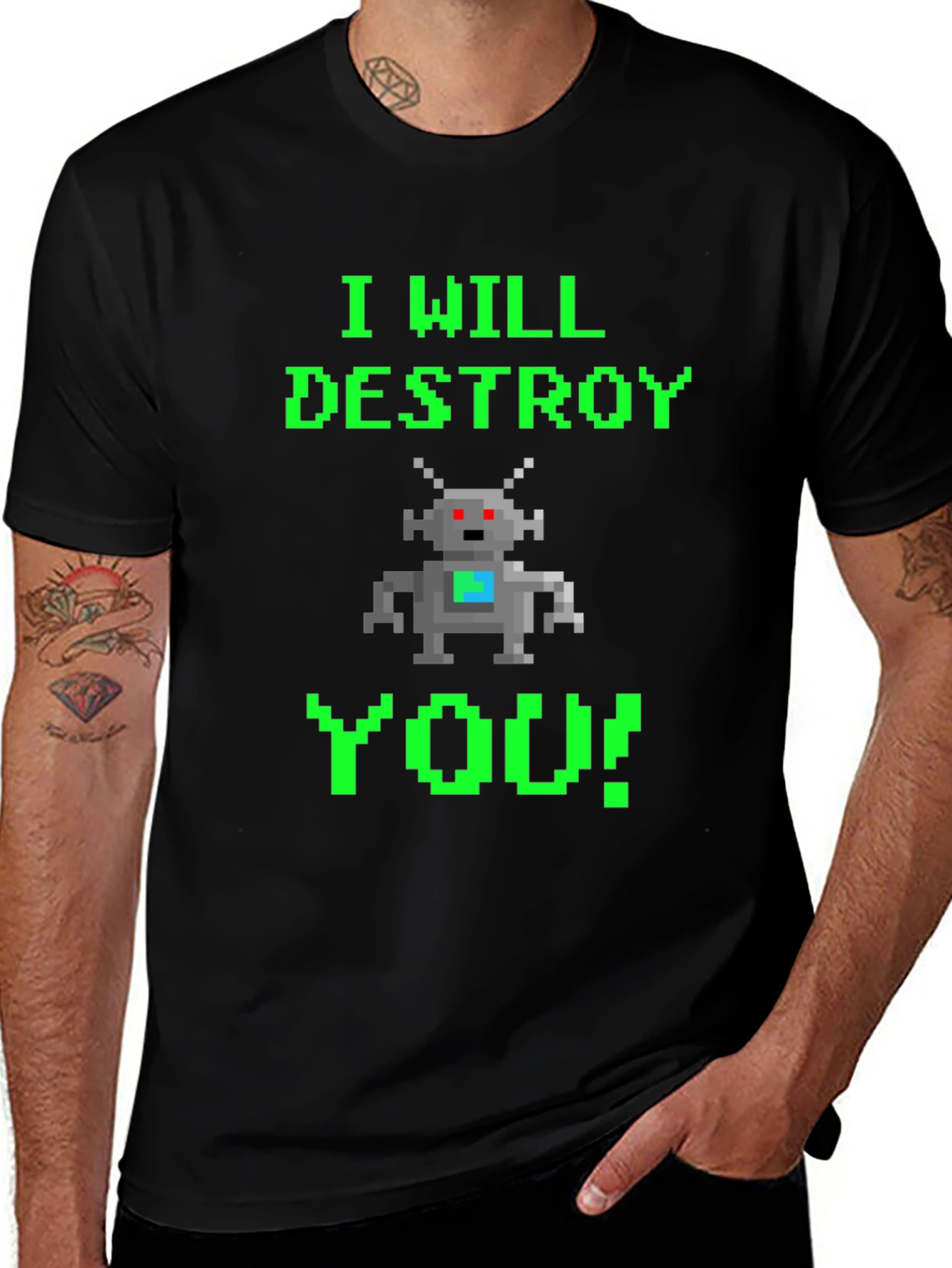 Pixel Robot I Will Destroy You T-Shirt