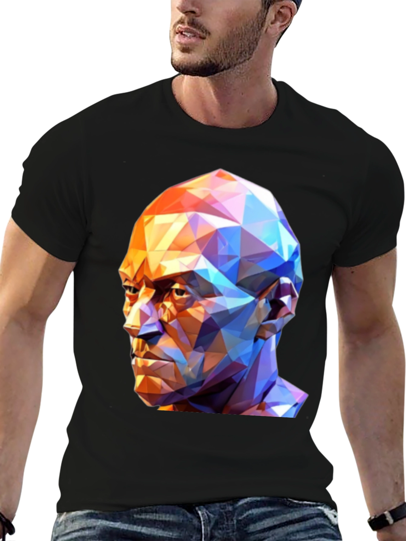 Geometric Face Graphic T-Shirt - Black