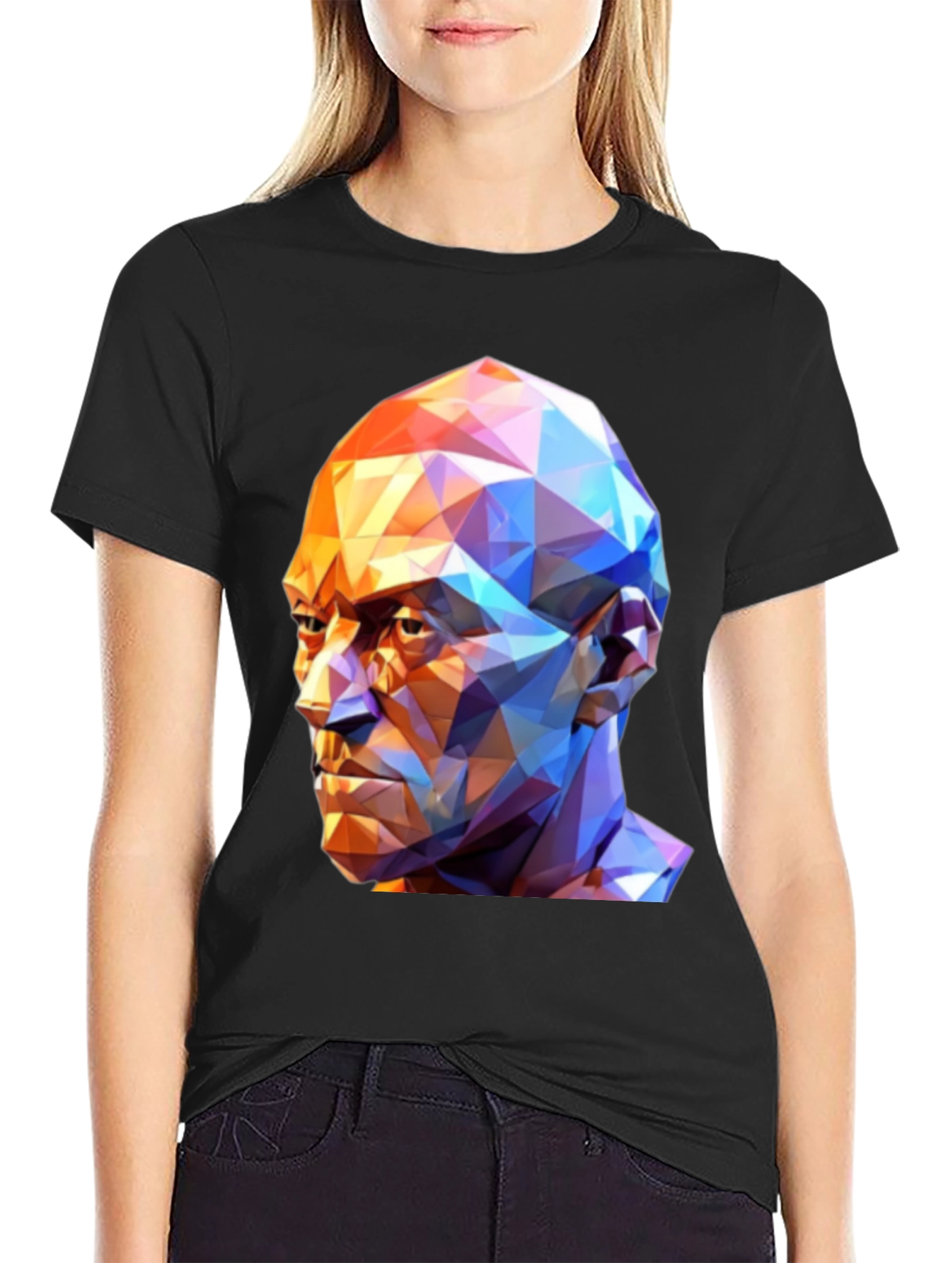 Geometric Face Graphic T-Shirt - Black