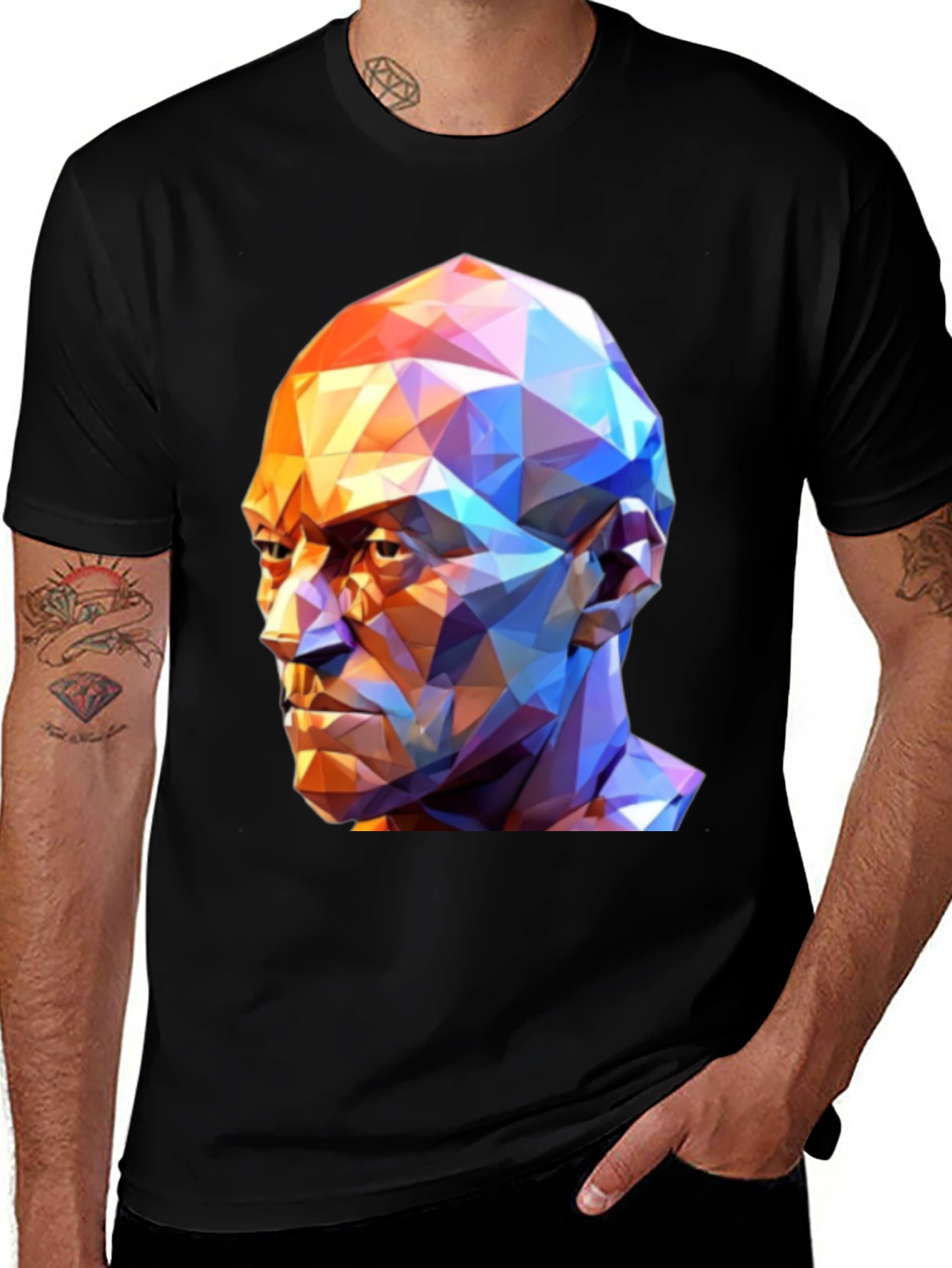Geometric Face Graphic T-Shirt - Black