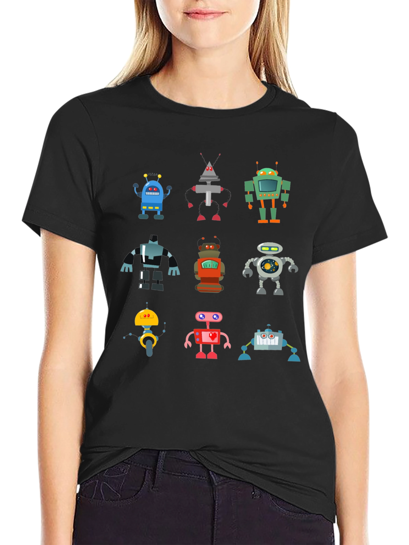 Fun Robot T-Shirt - Black Cotton Graphic Tee