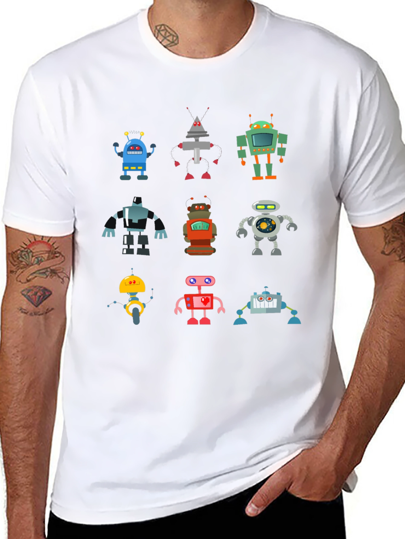 Fun Robot T-Shirt - Black Cotton Graphic Tee