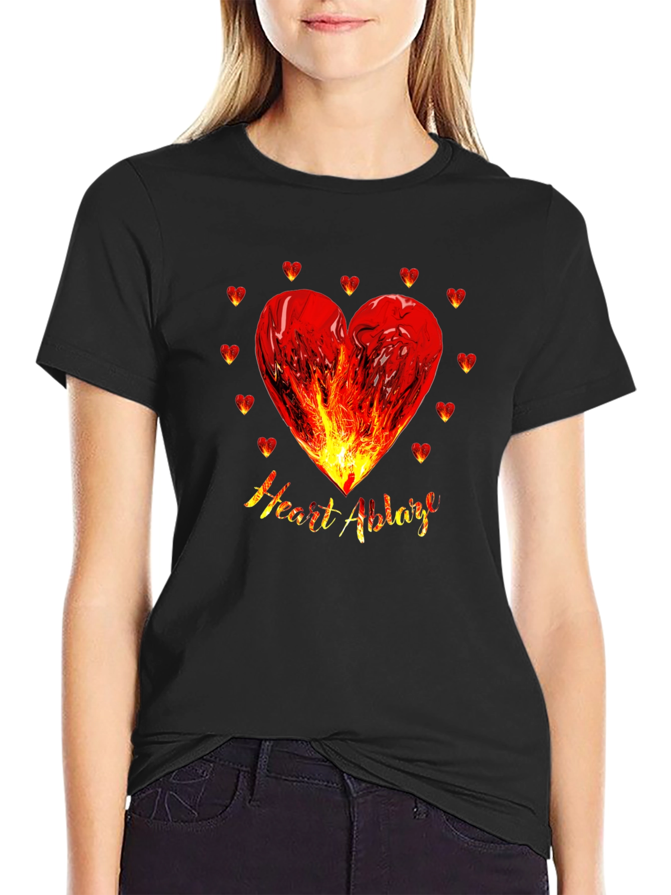 Heart Ablaze Graphic Tee - Fiery Passion Design