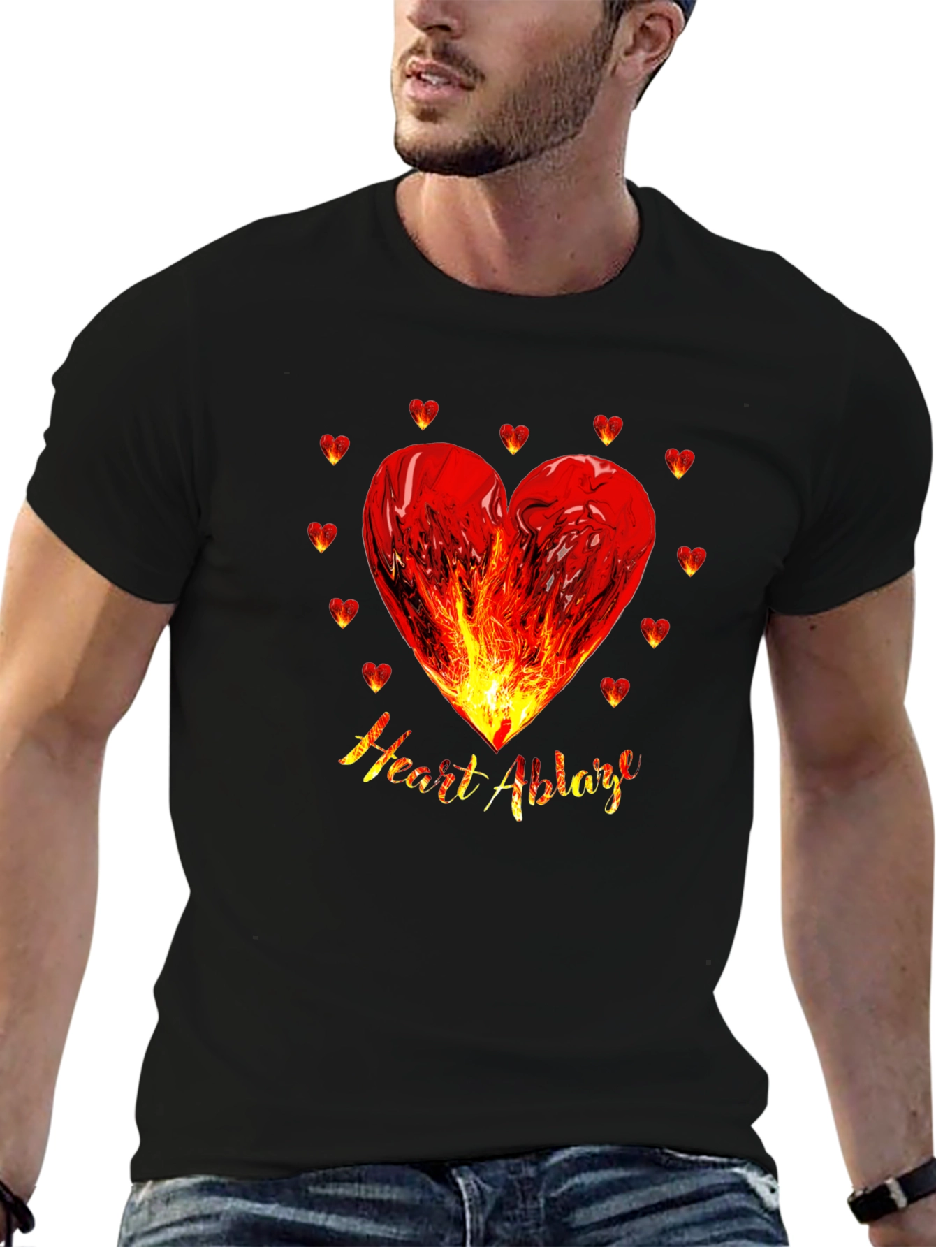 Heart Ablaze Graphic Tee - Fiery Passion Design