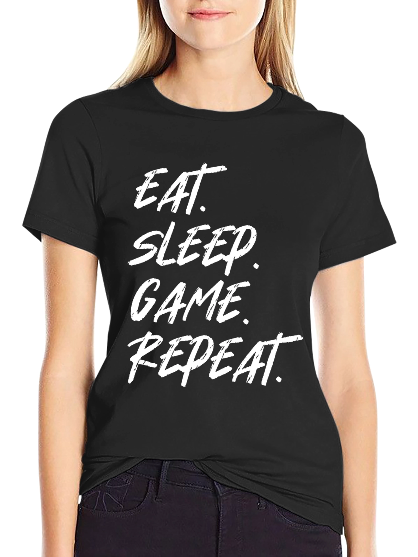 Eat Sleep Game Repeat Black Graphic T-Shirt