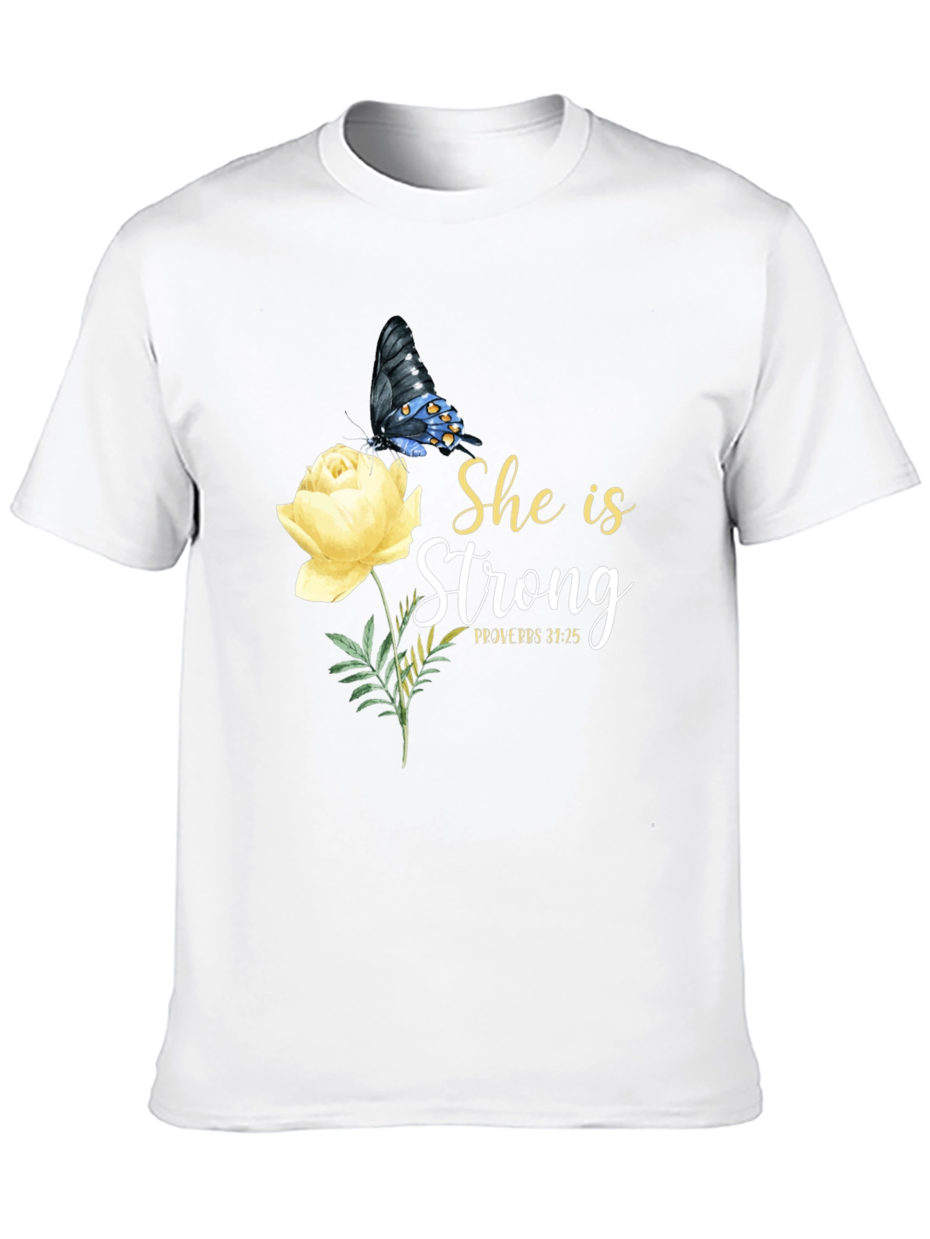 She Is Strong Butterfly Rose Graphic Tee