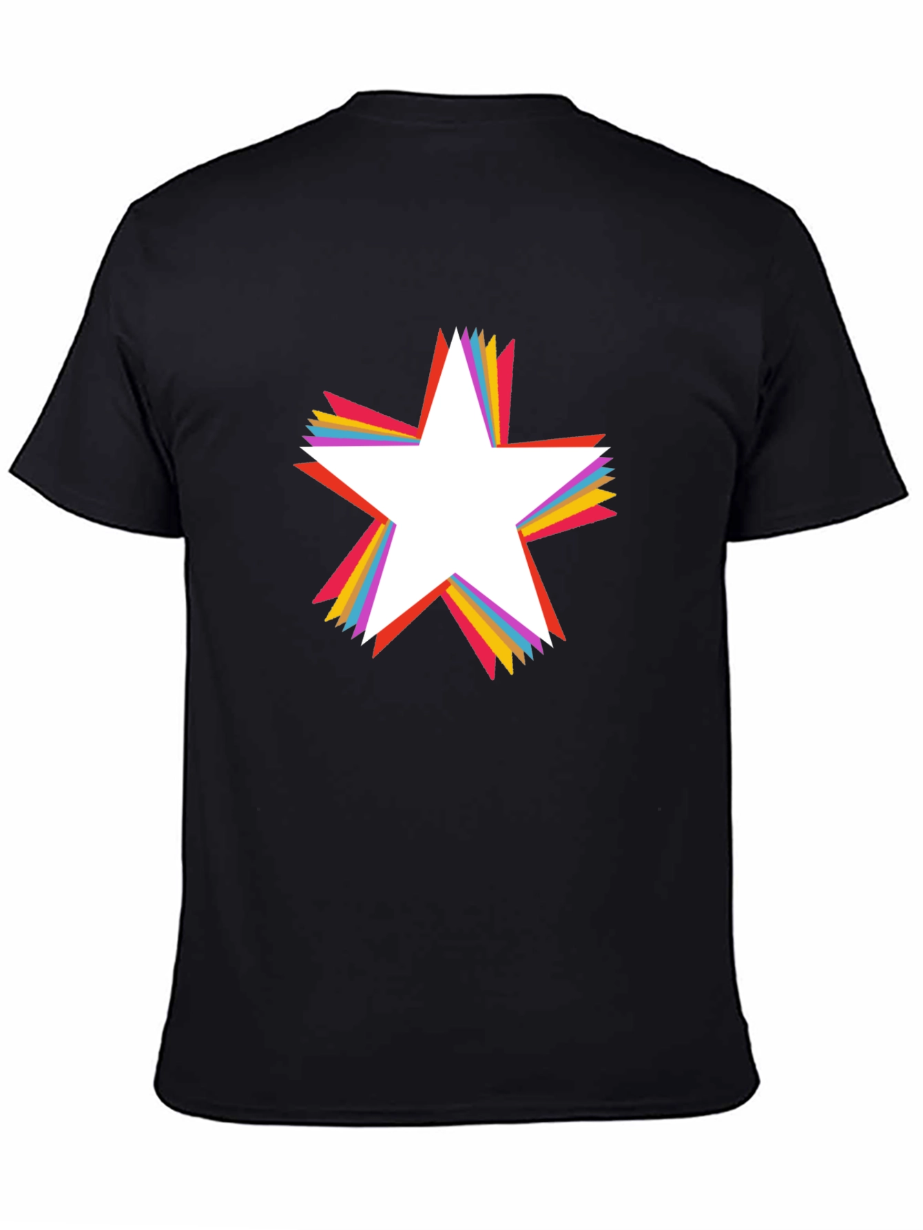 Rainbow Star Graphic Tee - Black Cotton Casual T-Shirt