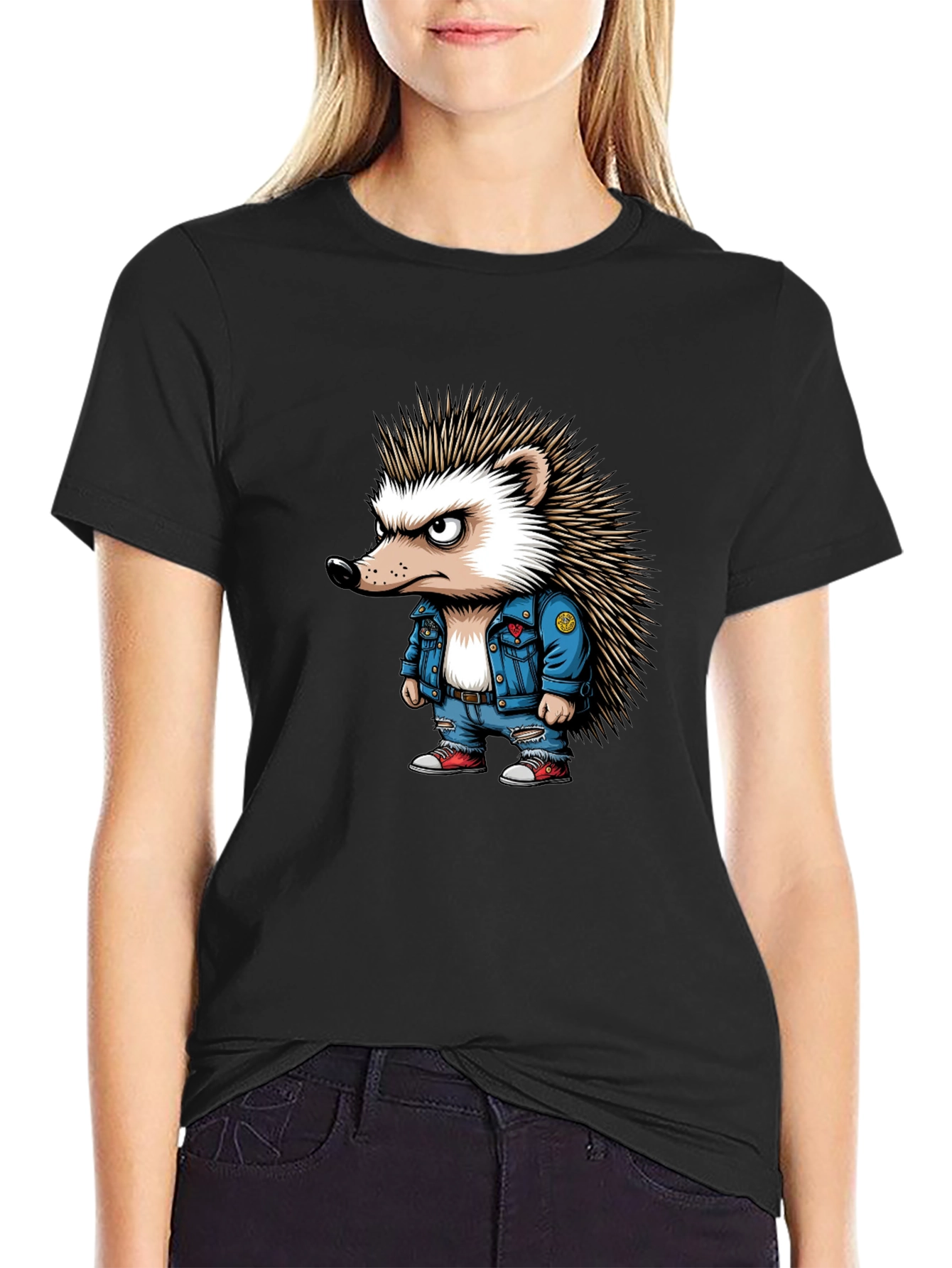 Cool Hedgehog Graphic Tee - Black Unisex T-Shirt